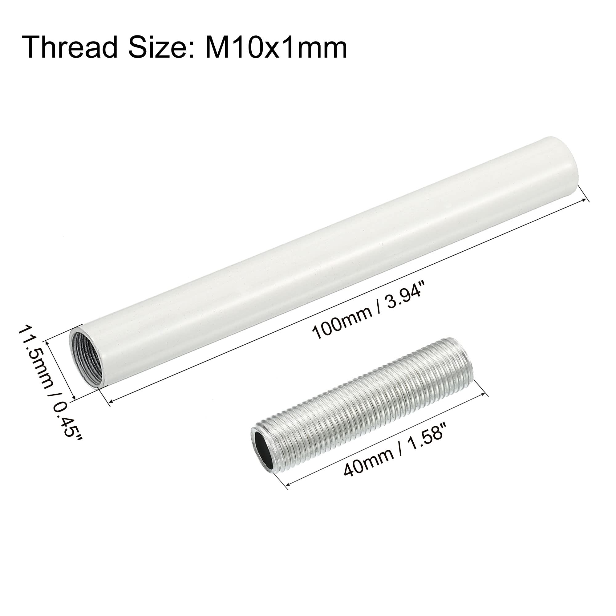 Meccanixity Threaded Extension Rod, 3.94&quot; Lamp Pipe With Connector Light Fixture Parts For Pendant Light Island Lighting Chandeliers Stems, White 2 Set