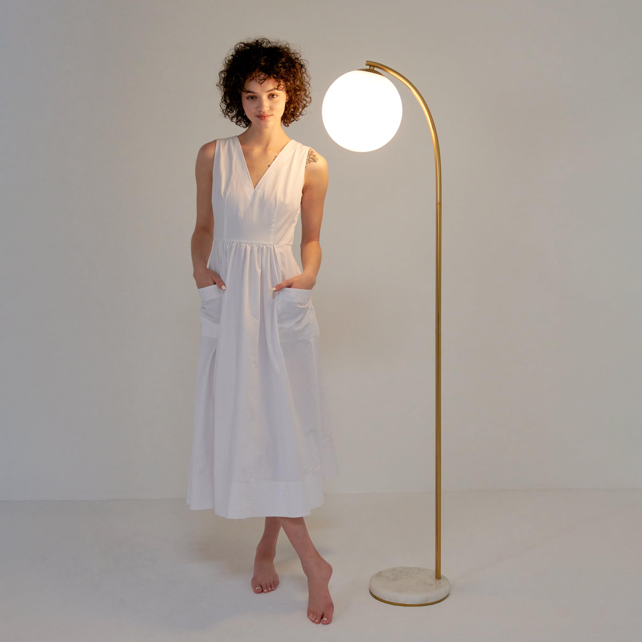 Brightech Luna Drop Led Floor Lamp, Frosted Glass Globe Arcing Living Room Lamp, Mid-Century Modern Standing Lamp For Living Roo