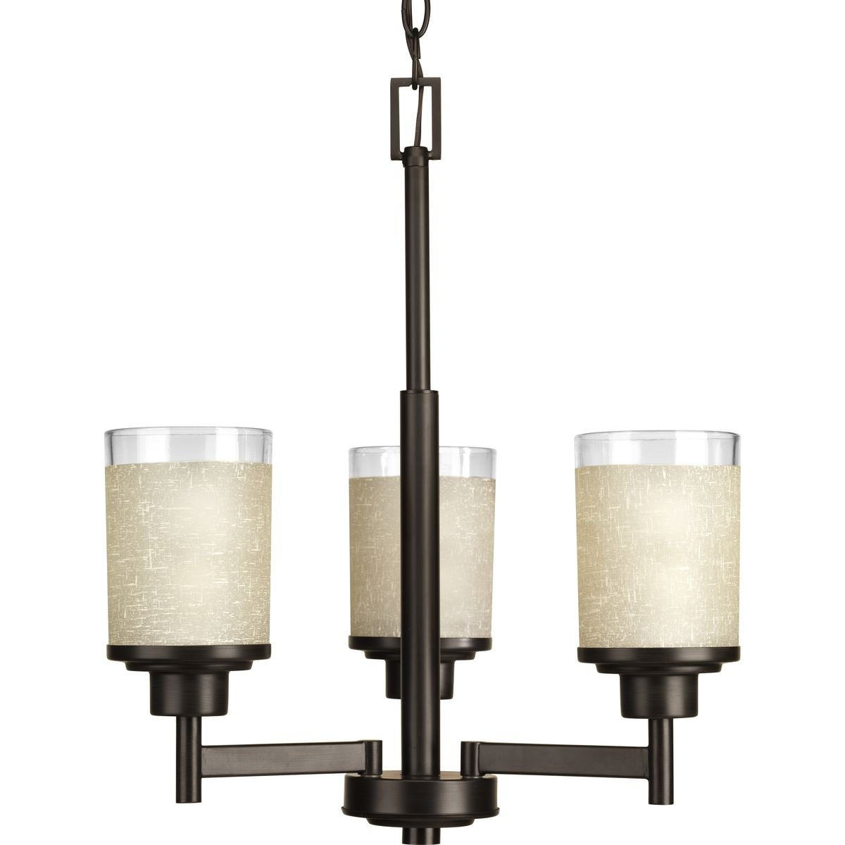 Alexa Collection 3-Light Etched Umber Linen With Clear Edge Glass Modern Chandelier Light Antique Bronze