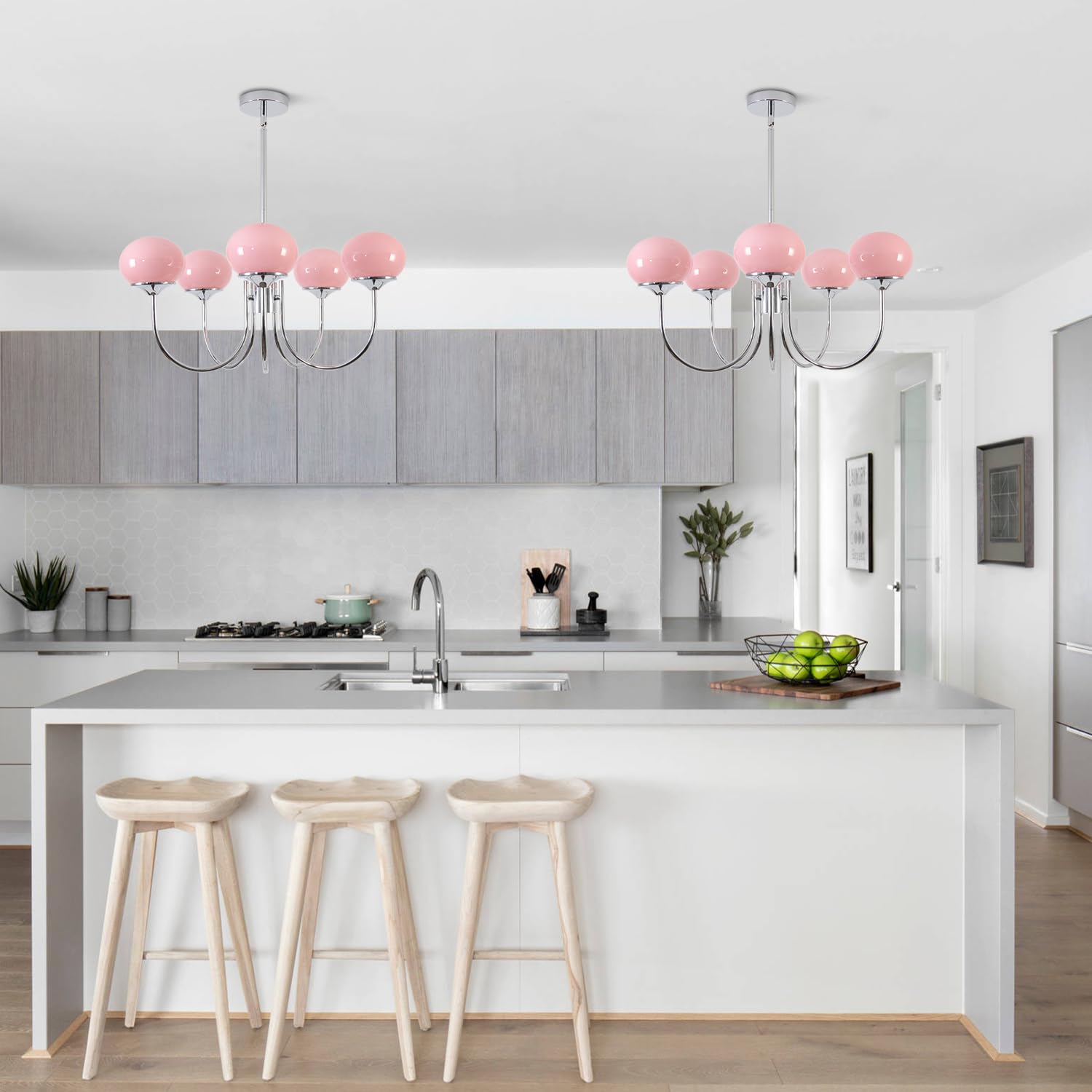 Bokt Mid Century Modern 5 Light Glass Globe Chandelier Sputnik Chandelier Nordic Vintage Pink Dining Room Sputnik Pendant Lights Kitchen Island Dining Room Chrome Ball Chandelier