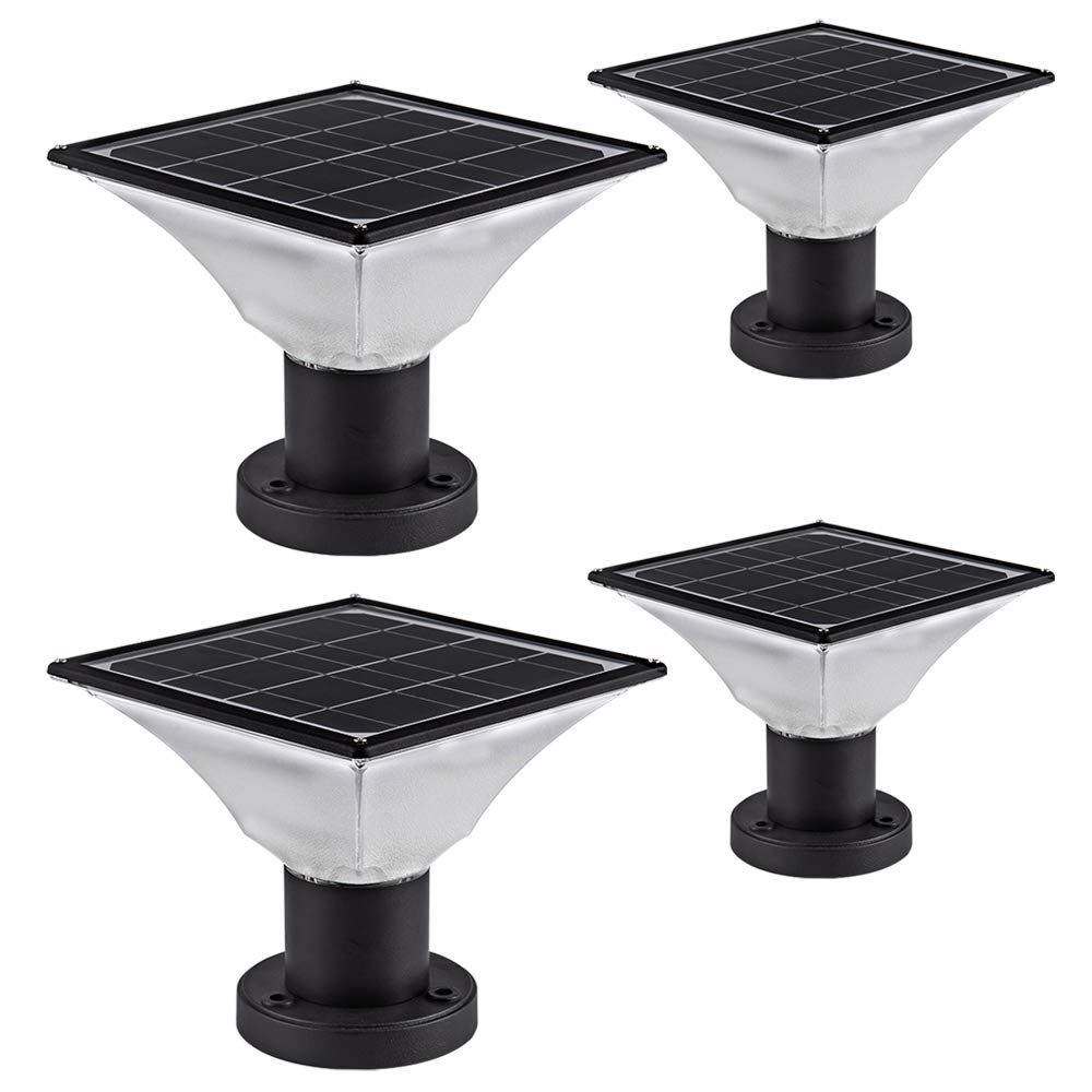 Fooyancho Solar Led Post Cap Lights - Waterproof 4X4/6X6 Deck Lights, 4 Pack, Black