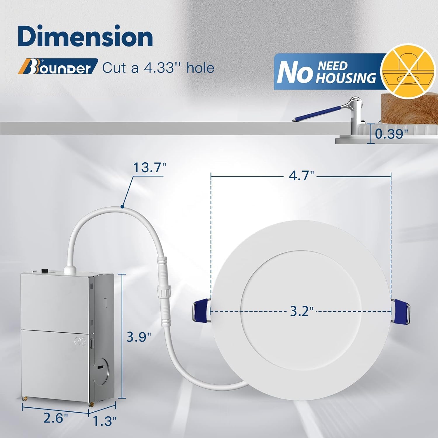 BBOUNDER 4 Inch Ultra-Thin LED Recessed Ceiling Light, 5CCT Dimmable, 800LM, Model 0181, 10W Equivalent, 5000