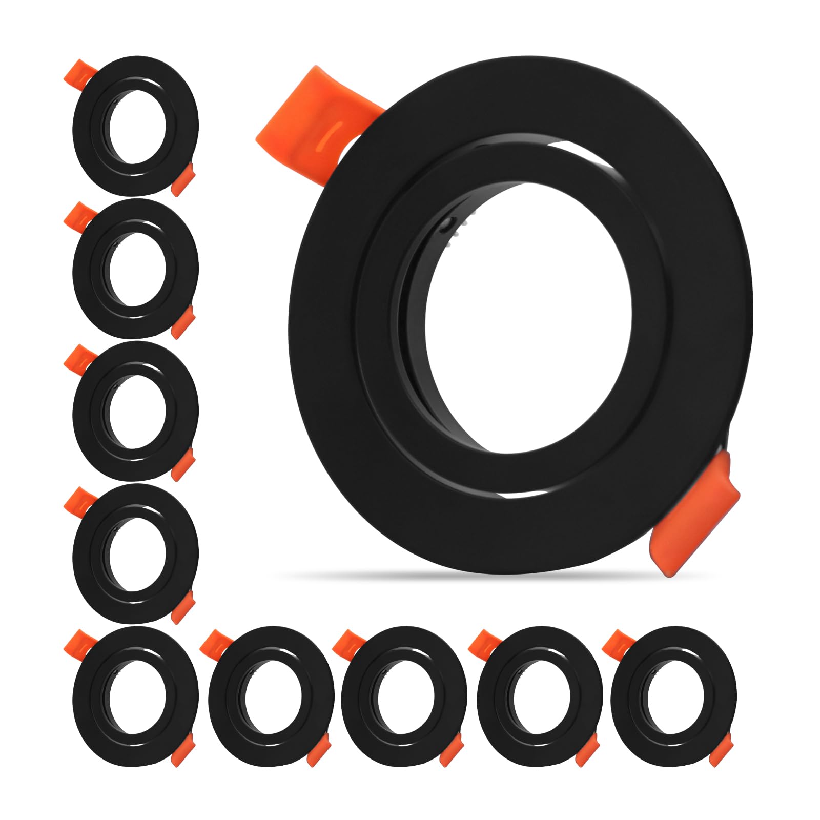 Pack of 10 Black LED Downlights Frame Round Fixture Holders Adjustable Cutout 65mm with MR16 sockets for 1.97in/50mm MR16 GU10 B