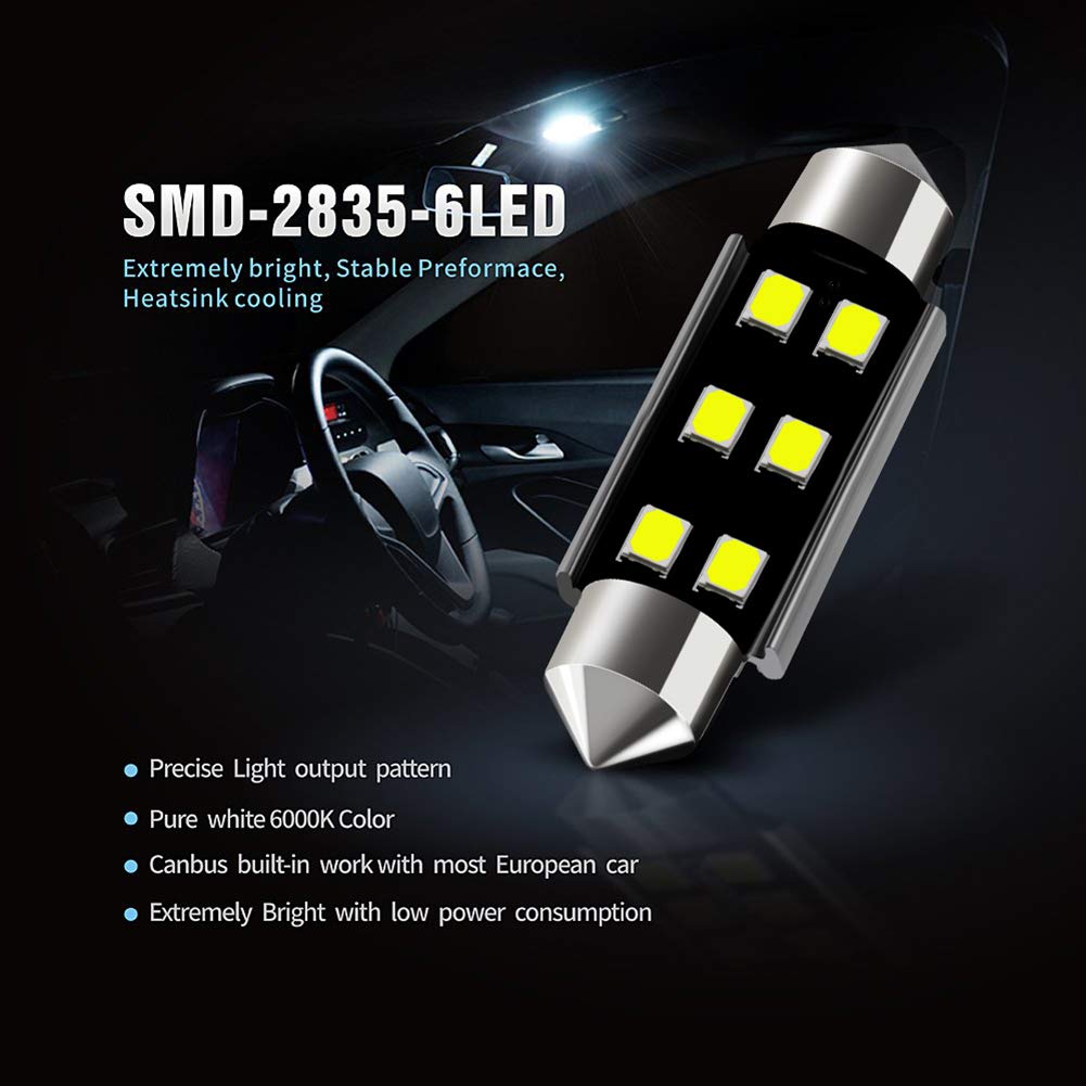 AUXLIGHT Festoon LED Interior Light Bulbs 41MM 6000K Xenon White Pack of 6
