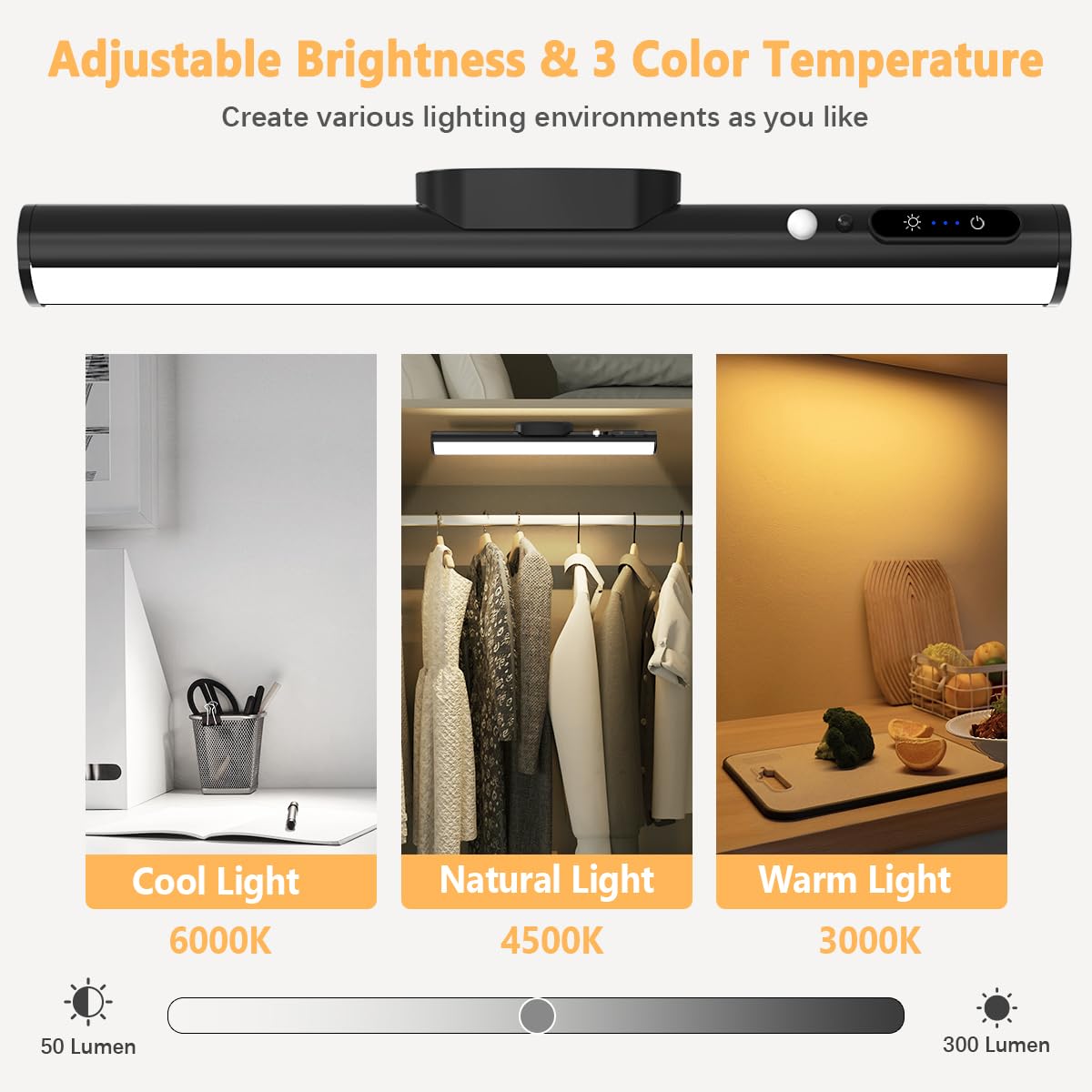bravzurg Motion Sensor LED Wall Strip Light Bar - Rechargeable, Wireless, Remote Control, Aluminum, White, Model YZYP350-GY06