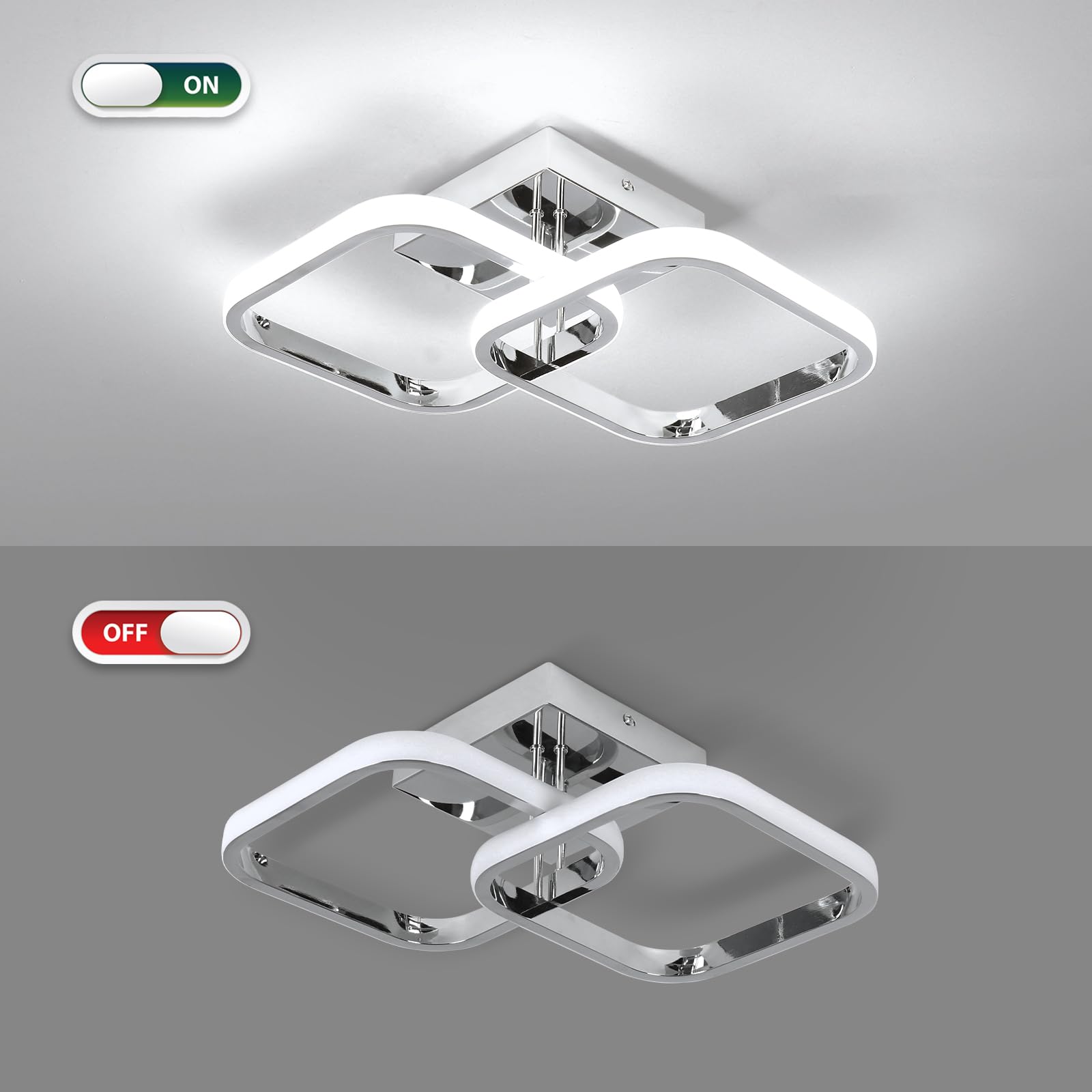 Caneoe 2 Packs Led Ceiling Light Fixture Modern Hallway Light Fixtures Ceiling Lighting Square Close To Ceiling Lights For Bathroom Bedroom Kitchen Balcony Stair Small Hallway Lamp (Chrome)