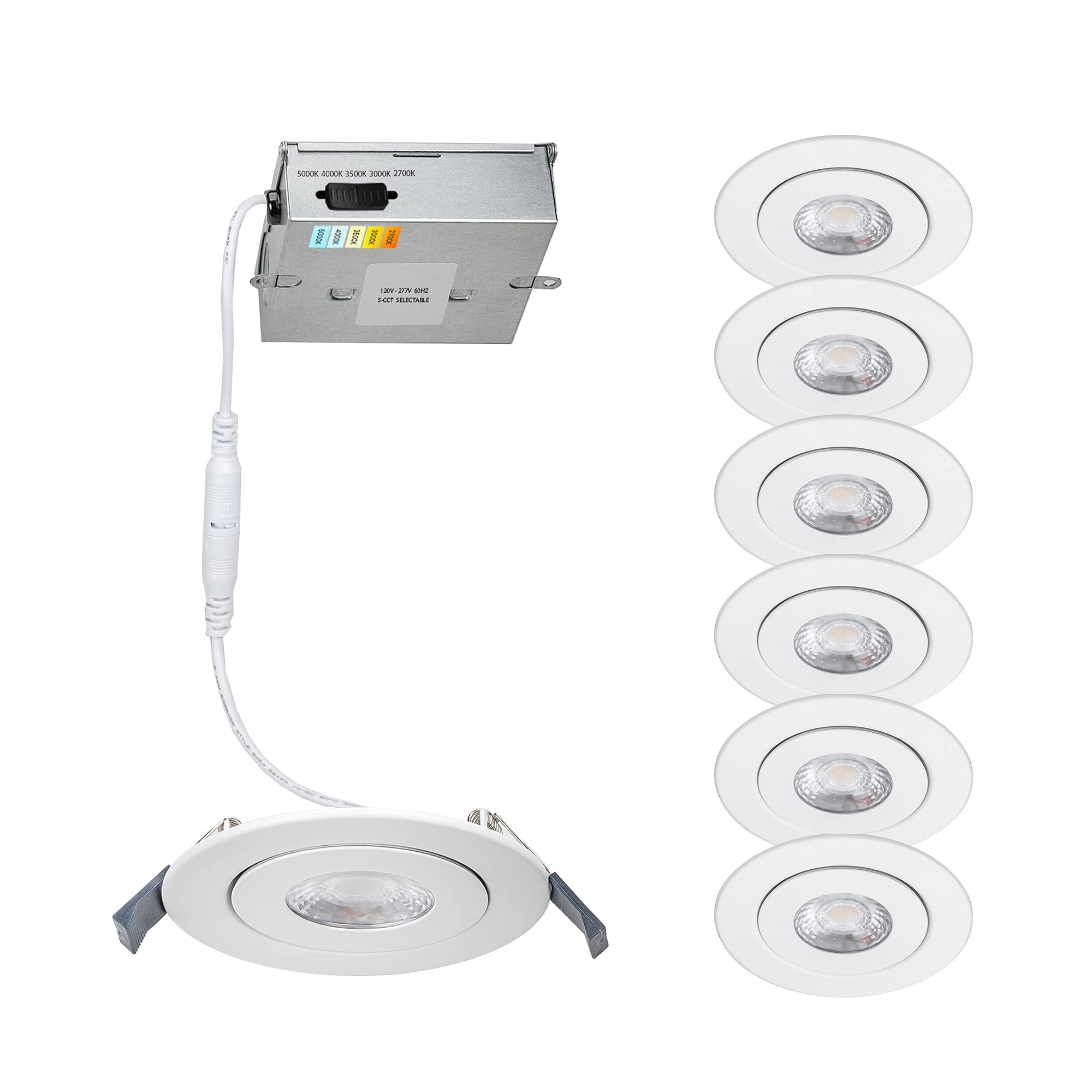 Wac Lighting Lotos 4In Led Round Adjustable 5-Cct Selectable 2700K-3000K-3500K-4000K-5000K Recessed Kit In White (Pack Of 6)