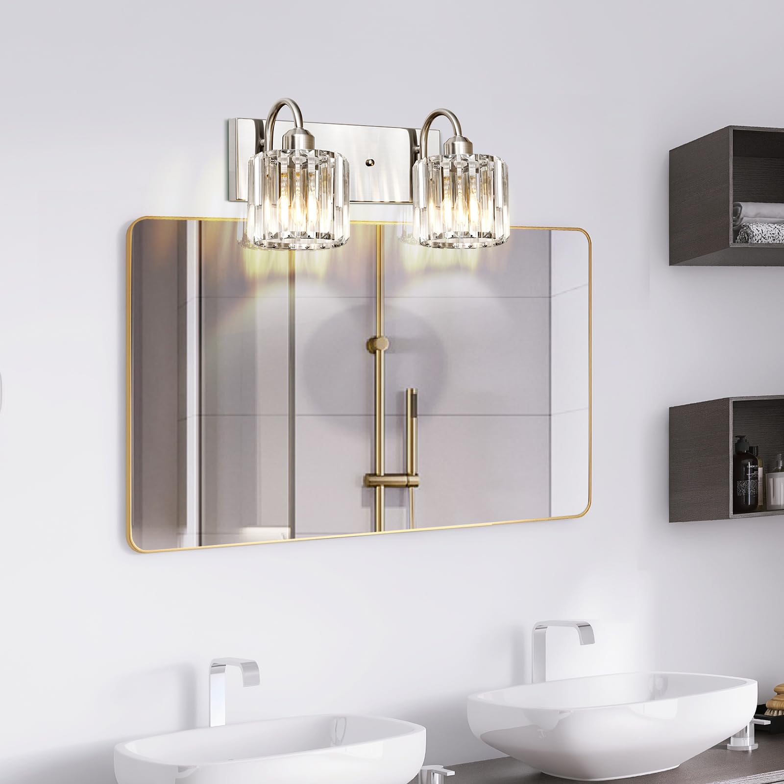 Valytime Bathroom Vanity Light, 2-Light, Brushed Nickel, Dimmable, E26 Socket, 13.78x7.09x8.28 inches, Model 790832