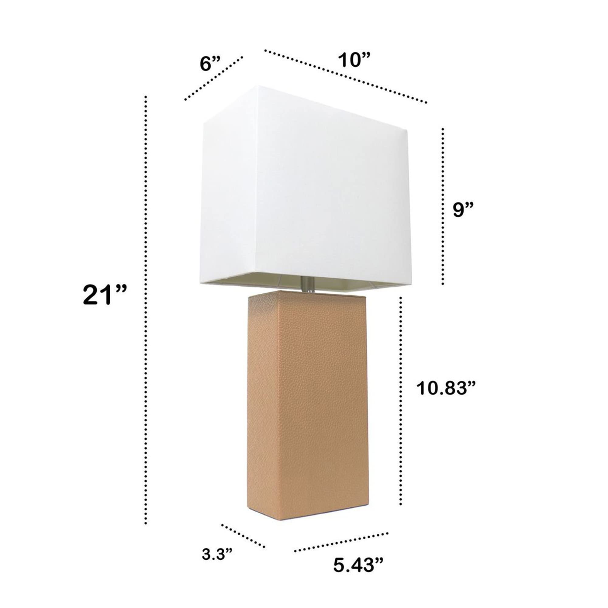 Lalia Home Beige Leather Base Modern Bedside Table Lamp With White Fabric Shade, 21&quot;