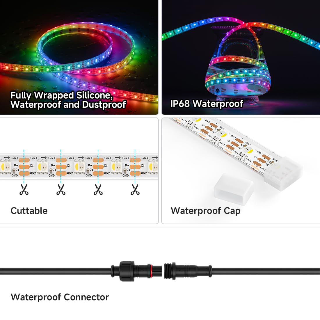 Btf-Lighting Sk6812(Similar Ws2812B) Rgbw Rgb+Cool White(6000K) Individually Addressable Dc12V 16.4Ft 60Led/M 4 Colors In 1 Light Dream Color Led Strip Ip68 White Pcb(No Adapter Or Controller)