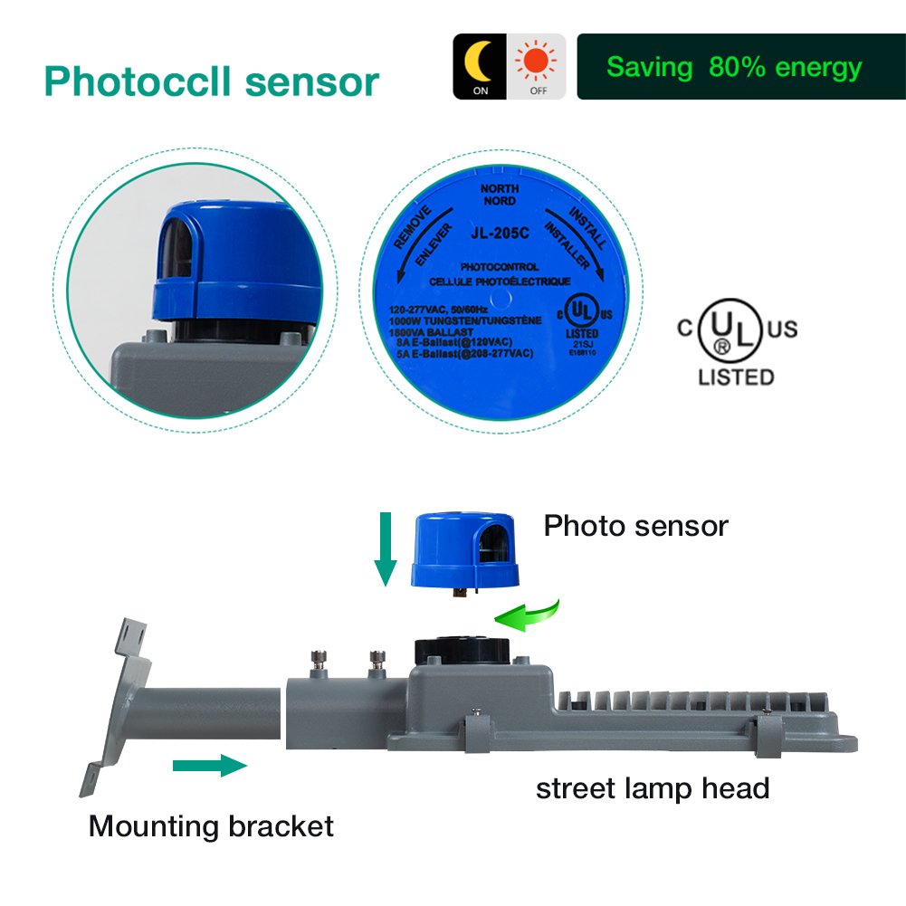 Gebosun 200W Ac Powered Street Light & Flood Light, With Optic Sensor, Dusk To Dawn, 9,600 Lumen, 6,000K, Ip65 Waterproof, Wall-