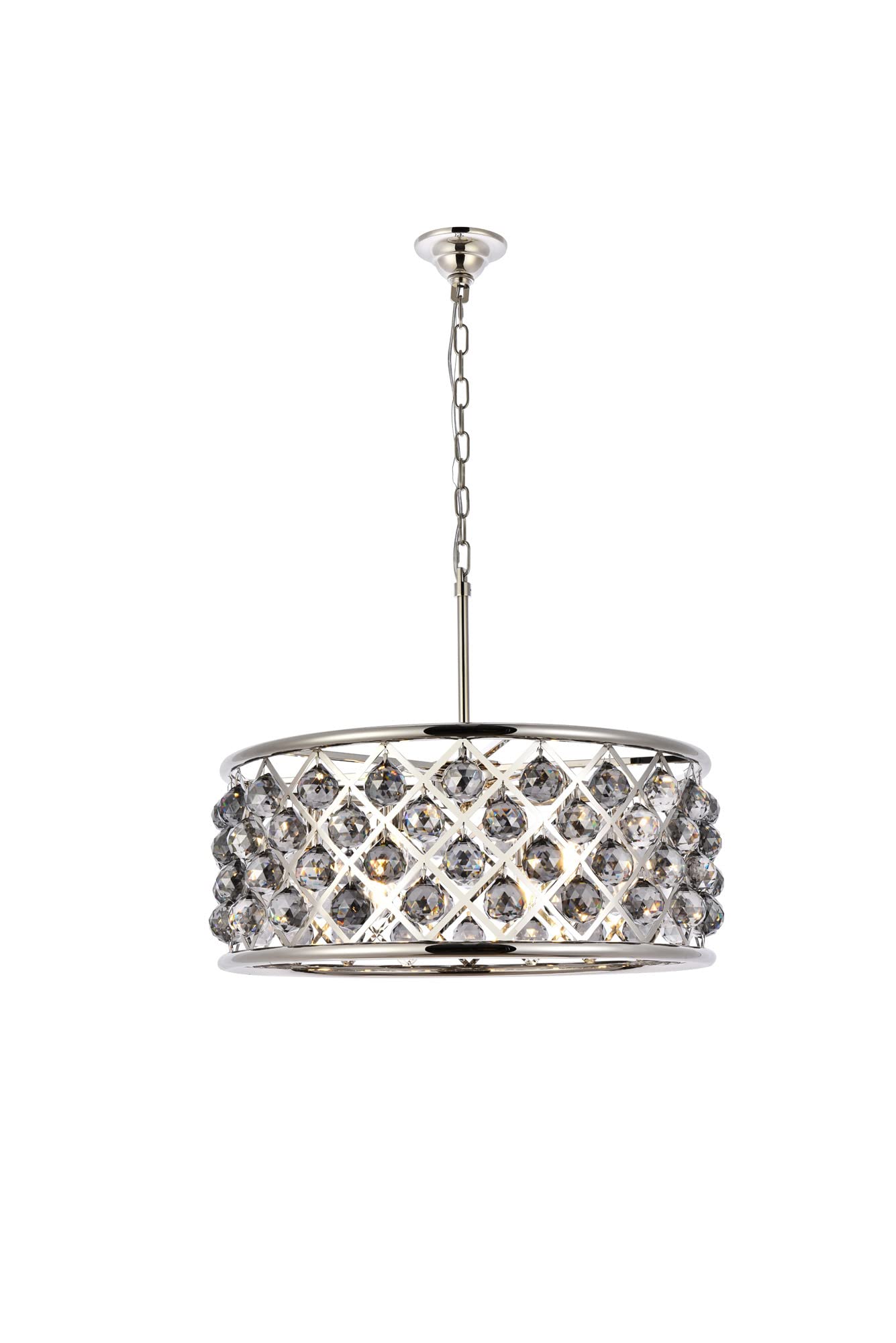 Elegant Lighting 1214D25PN-SS/RC Madison Collection 6-Light Pendant Lamp with Royal Cut, 25&quot; Depth x 10.5&quot; Height, Polished Nickel Finish, Silver Shade