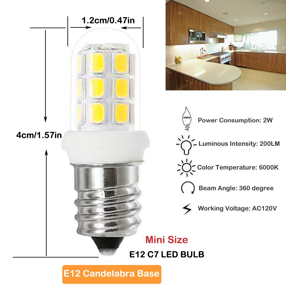 G Mgy Oled E12 Led Bulbs 2W 6000K, 15W Replacement For Salt Lamps & Chandeliers,