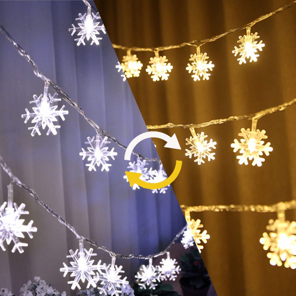 Wesgen Christmas Lights,Color Change Snowflake String Lights Battery Operated Waterproof 20Ft, 40Led For Xmas Garden Patio Bedro