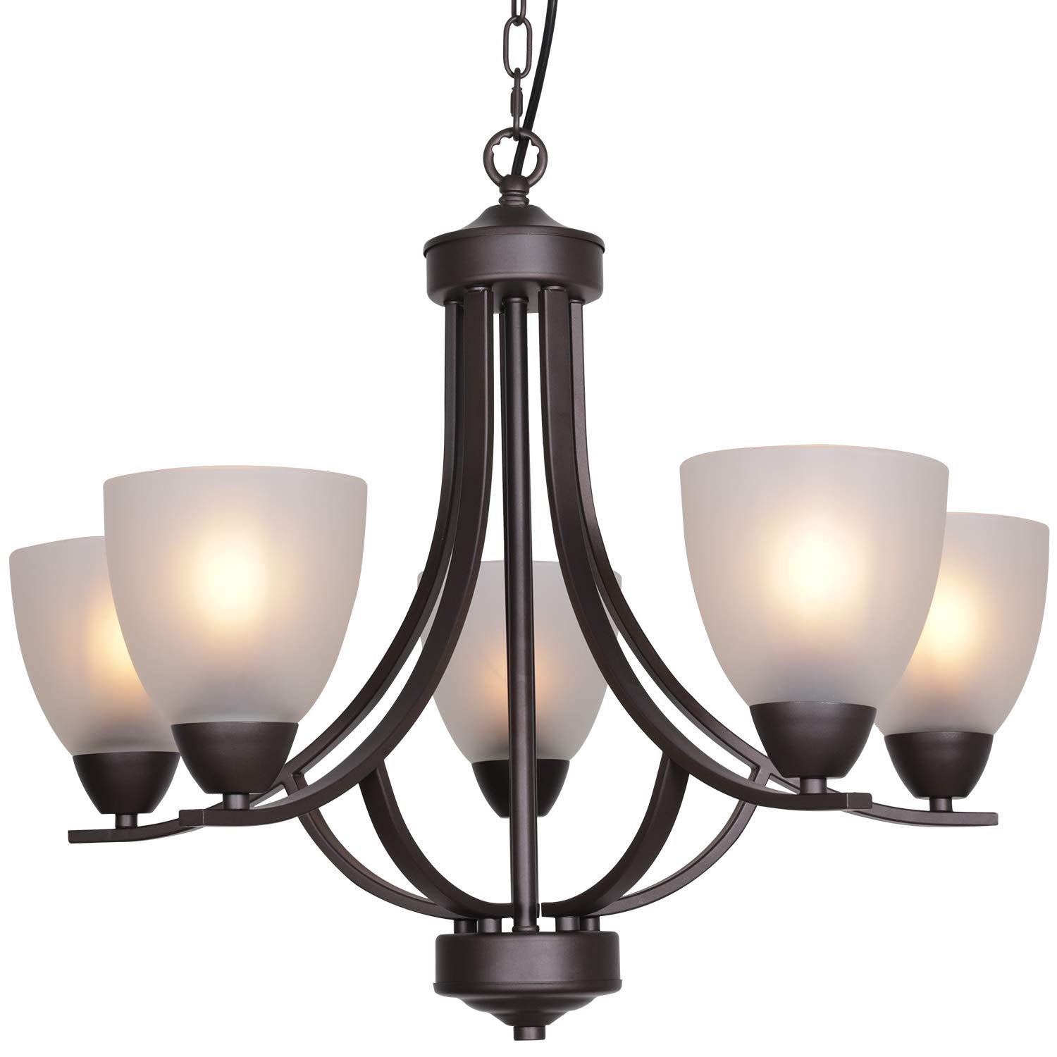 VINLUZ 5 Light Chandeliers Alabaster Glass Oil Rubbed Bronze Modern Pendant Lighting 355-5-13 for Dining Room Foyer Bedroom Living Room