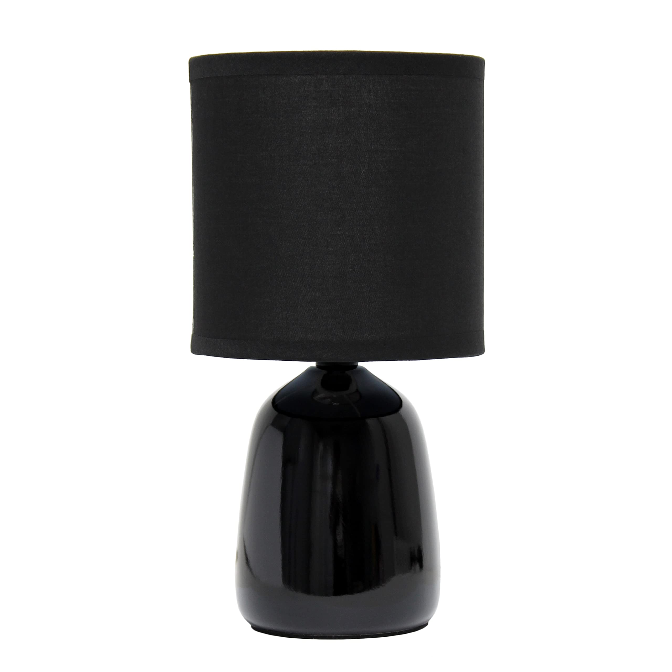 Simple Designs LT1134-BLK Ceramic Bedside Table Lamp, 10.04in Tall, Black Fabric Shade, 5.12inL x 5.12inW, for Bedroom & Living Room