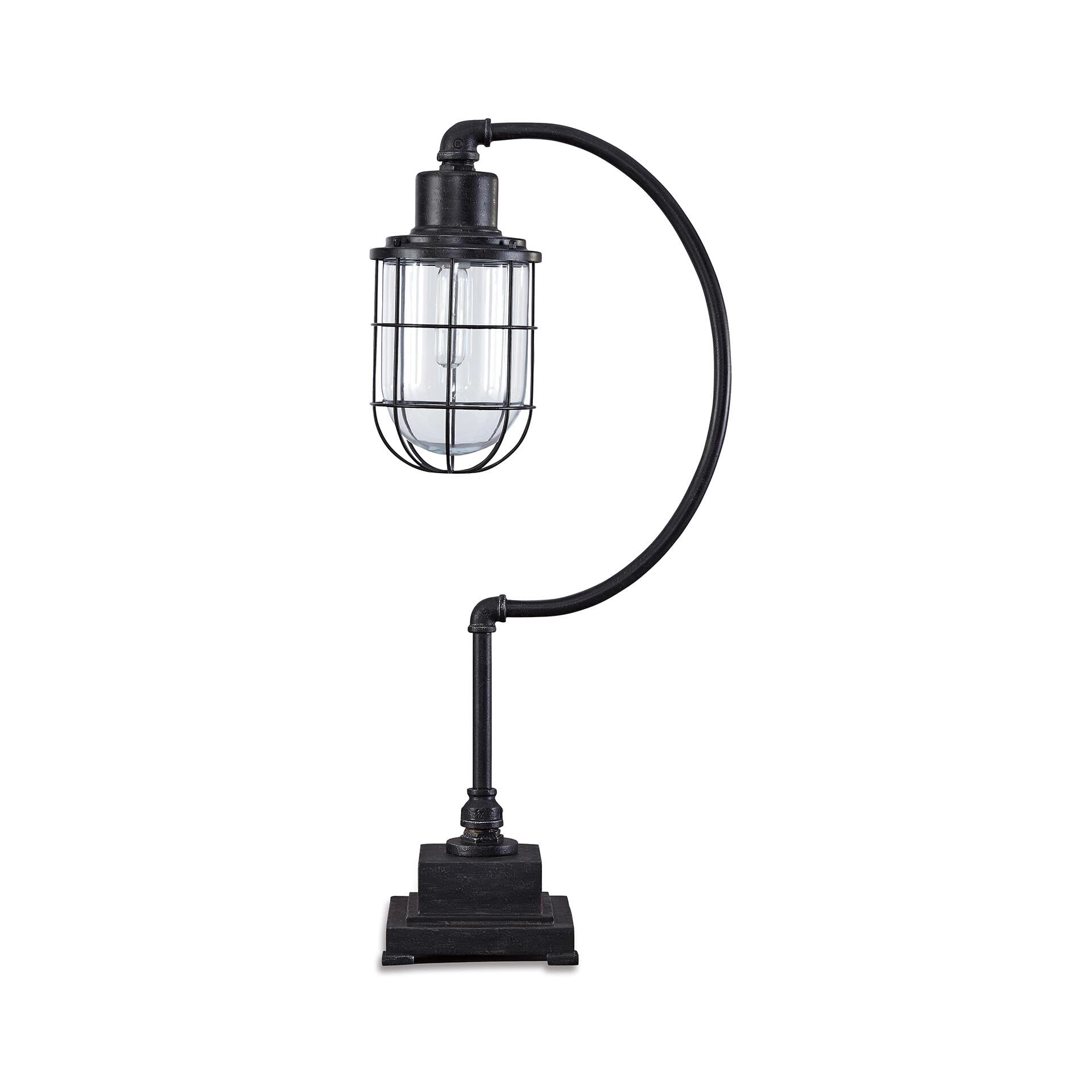 Signature Design by Ashley Jae Industrial 33.25 Metal Desk Lamp with Glass Shade, Black with Antique Finish