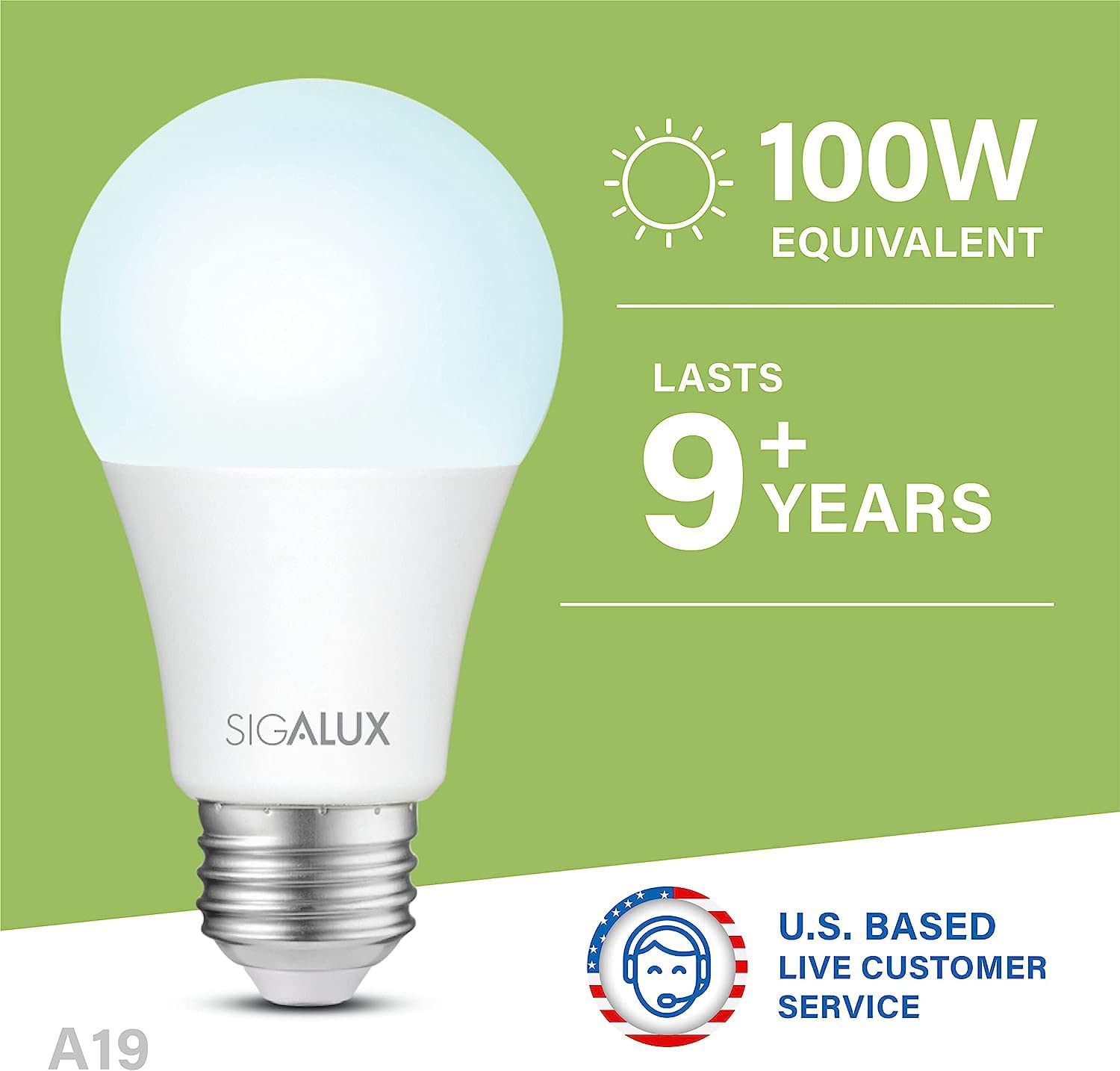 Sigalux Led Light Bulbs 100 Watt Equivalent, A19 Daylight 5000K White Standard Light Bulbs,Non-Dimmable 13W Energy Efficient Led
