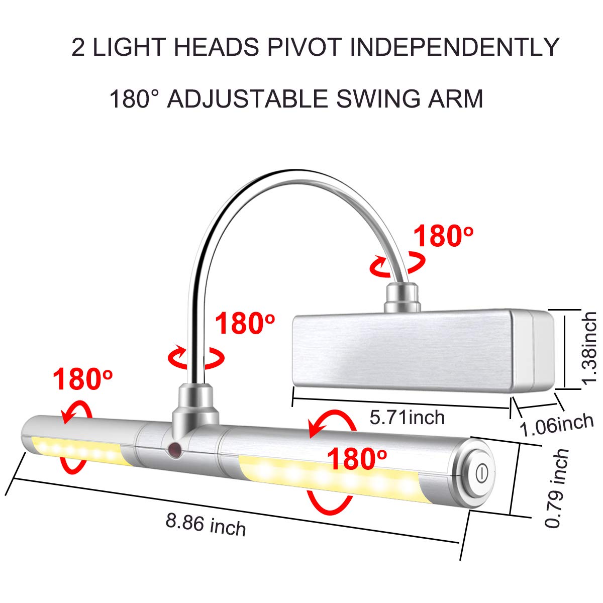 LUXSWAY Battery Powered Picture Light, Wireless Art Display Light, 3 Brightness Modes, 8.9 Inch, Silver, Model DY602YW-Silver