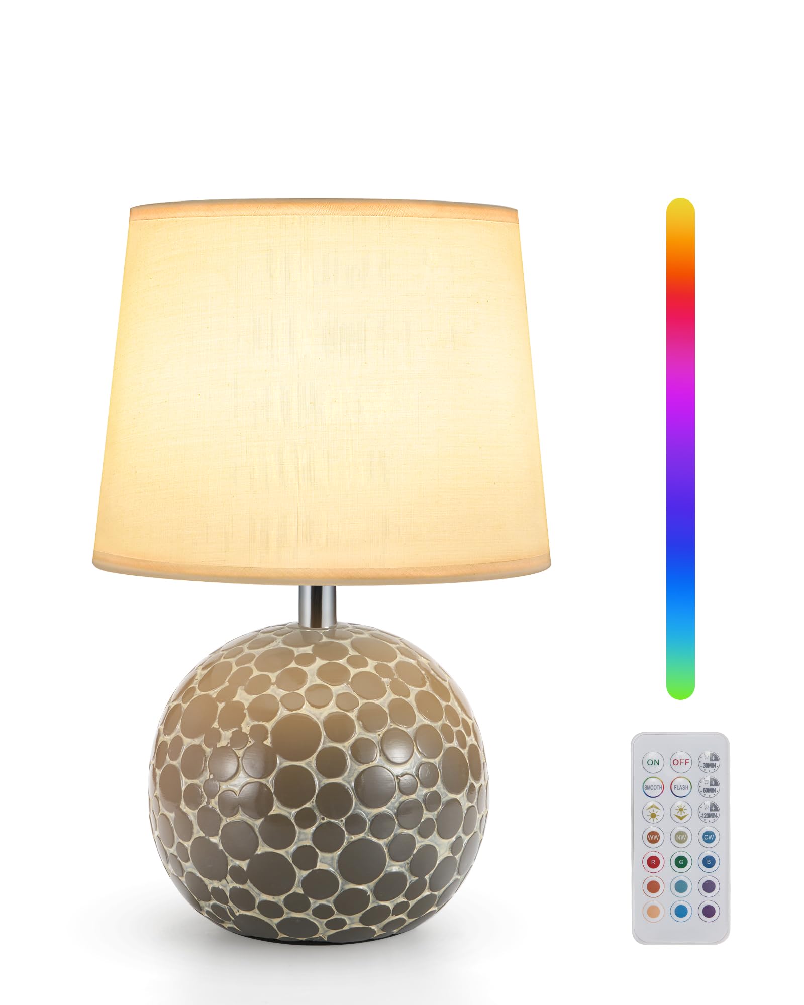 Ceramic Cordless Table Lamp with Timer, Remote, RGB Dimmable, Rechargeable Battery Light, 11.42''H Mid Century Modern Small Beds