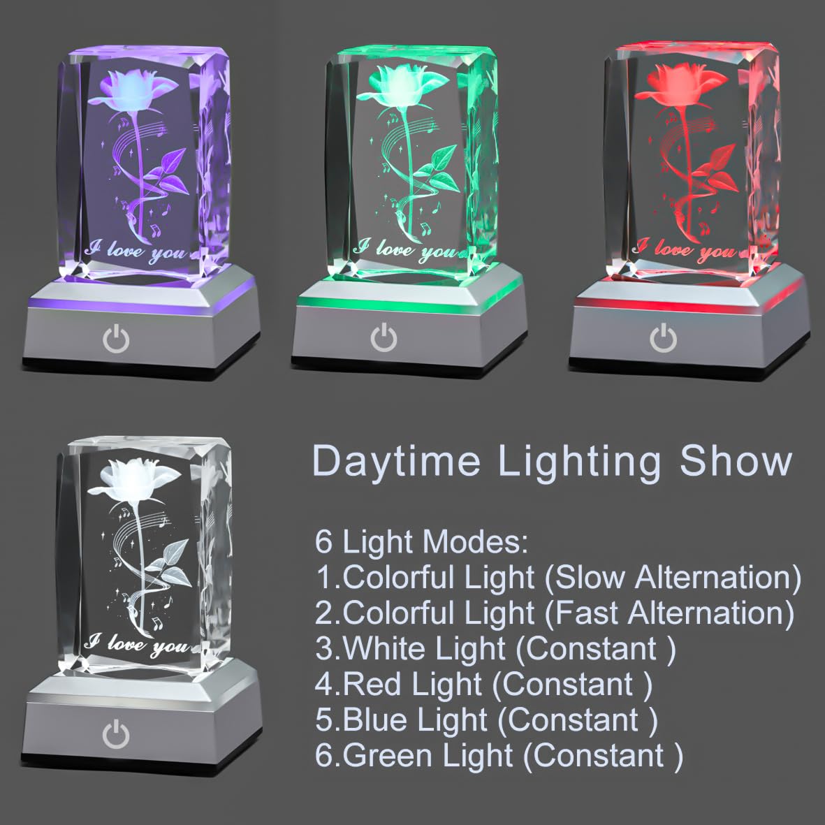 Hochance 3D Musicrose Crystal Multicolor Nightlight - I Love You Decolamp - Perfect Thanksgiving Christmas Day Gift Ideas For Gi