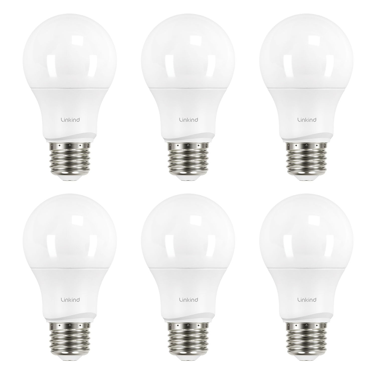 Linkind A19 LED Light Bulbs, Dimmable, 9.5W, 800 Lumens, 2700K Soft White, E26 Base, 6 Count, UL Listed