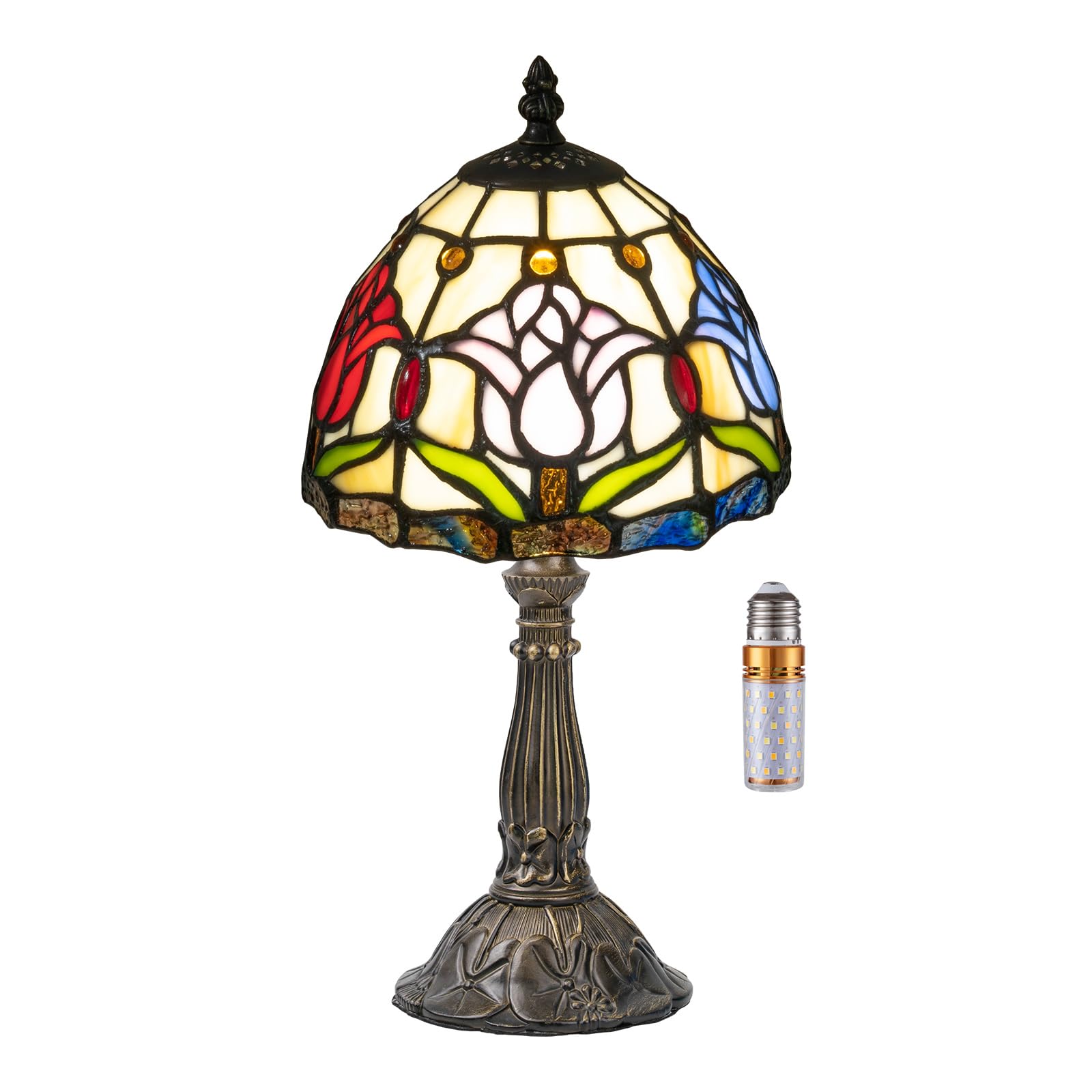 Nizrsky Tiffany Style Lamp,3 Color-Temperature Flower Stained Glass Lamp,8 Inch Tiffany Table Lamp for Bedroom Living Room Home,