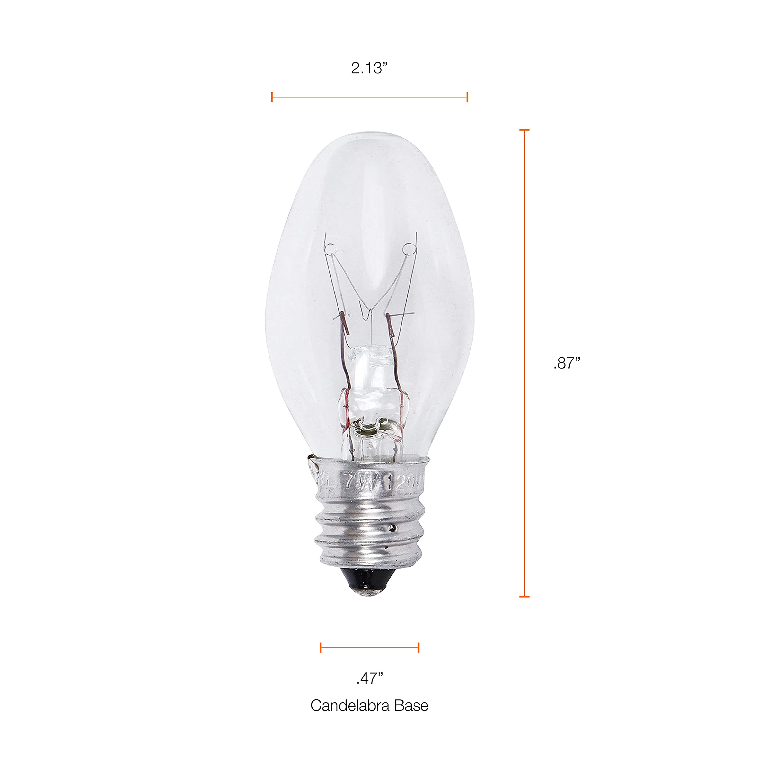 LEDVANCE SYLVANIA 7W C7 Night Light Bulb, E12 Base, 40 Lumens, Warm White, Clear Finish, 4 Count, Model 13545