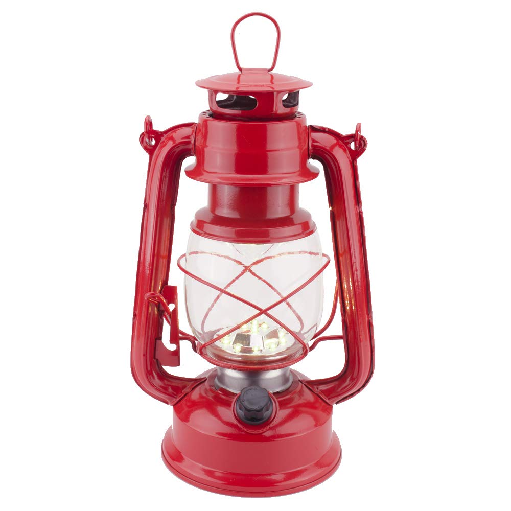WisHomee Vintage LED Hurricane Lantern, 15 LEDs, 150 Lumen, Antique Metal, Dimmer Switch, Battery Operated, Red/Warm White