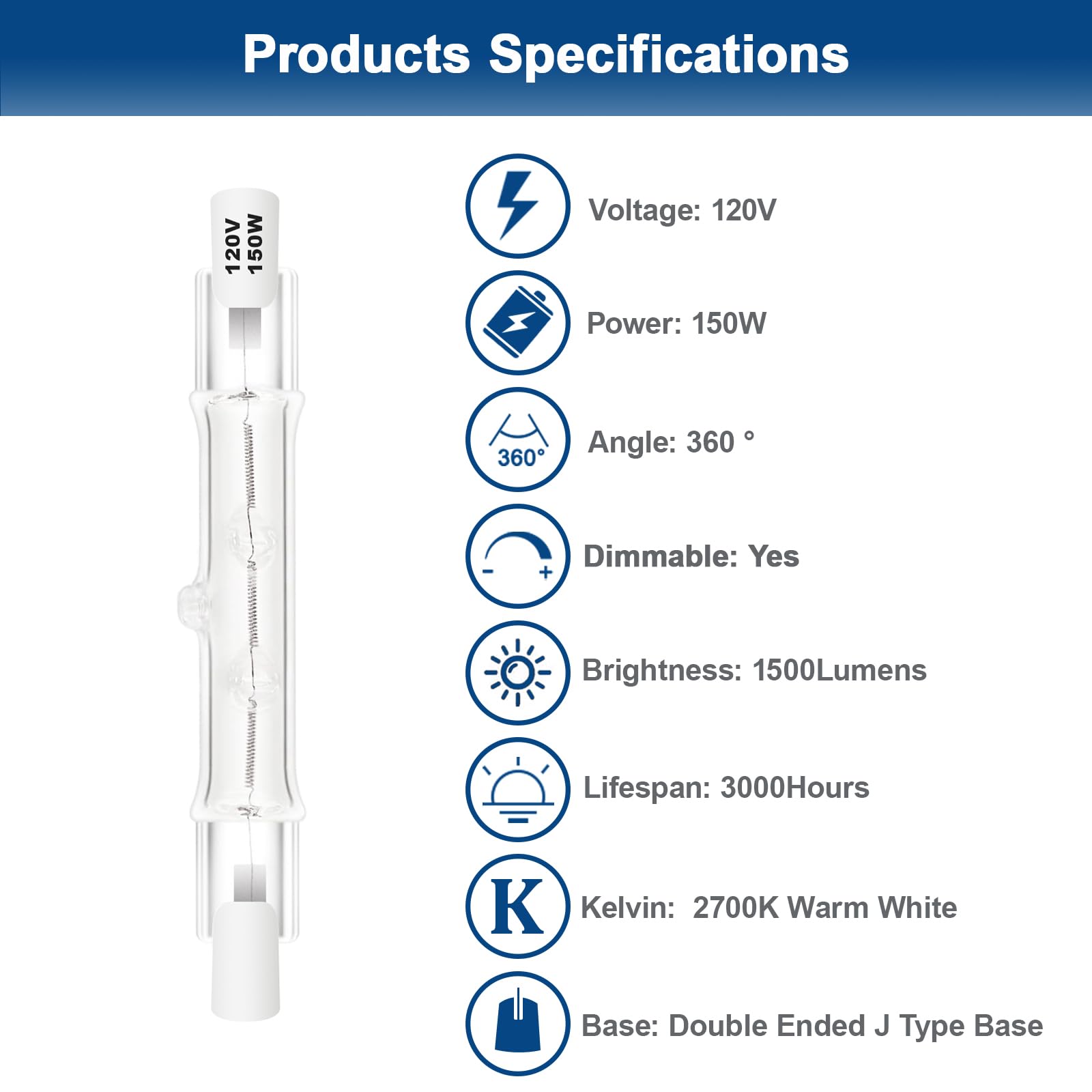 R7S Halogen Bulbs 150W Dimmable 120V 78Mm T3 J Type Floodlight Bulb With Long Lifespan, 2700K Warm White Linear Double Ended Lig