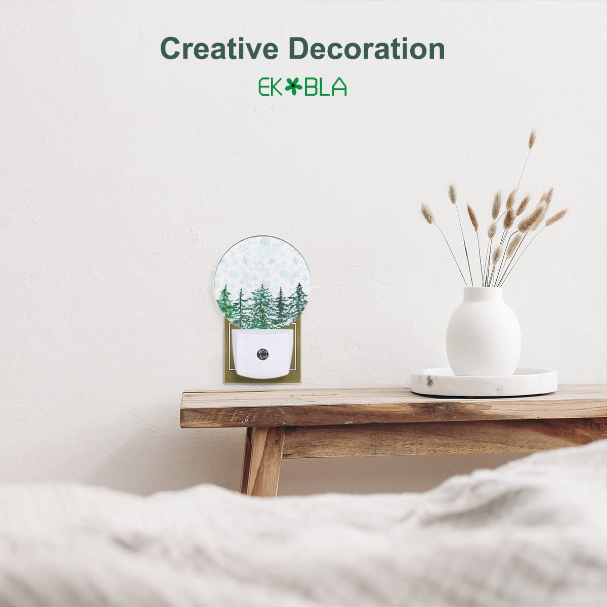 Ekobla Winter Pine Trees Woodland Night Light Snow Falling Snowflakes Green Woods Night Lamp Auto Sensor Led For Men Women Boys