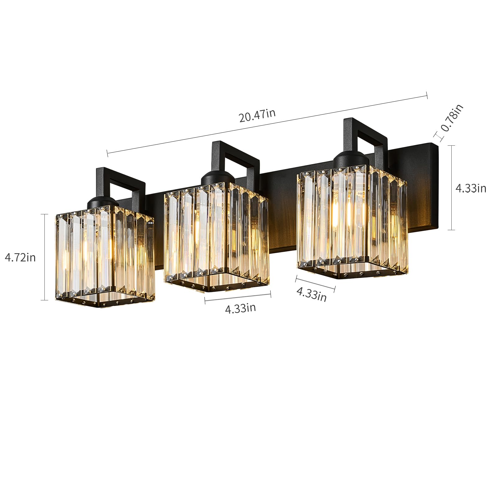 Fdpby Modern Bathroom Vanity Light 3-Lights Black Crystal Wall Lamp Bathroom Modern Crystal Vanity Lighting