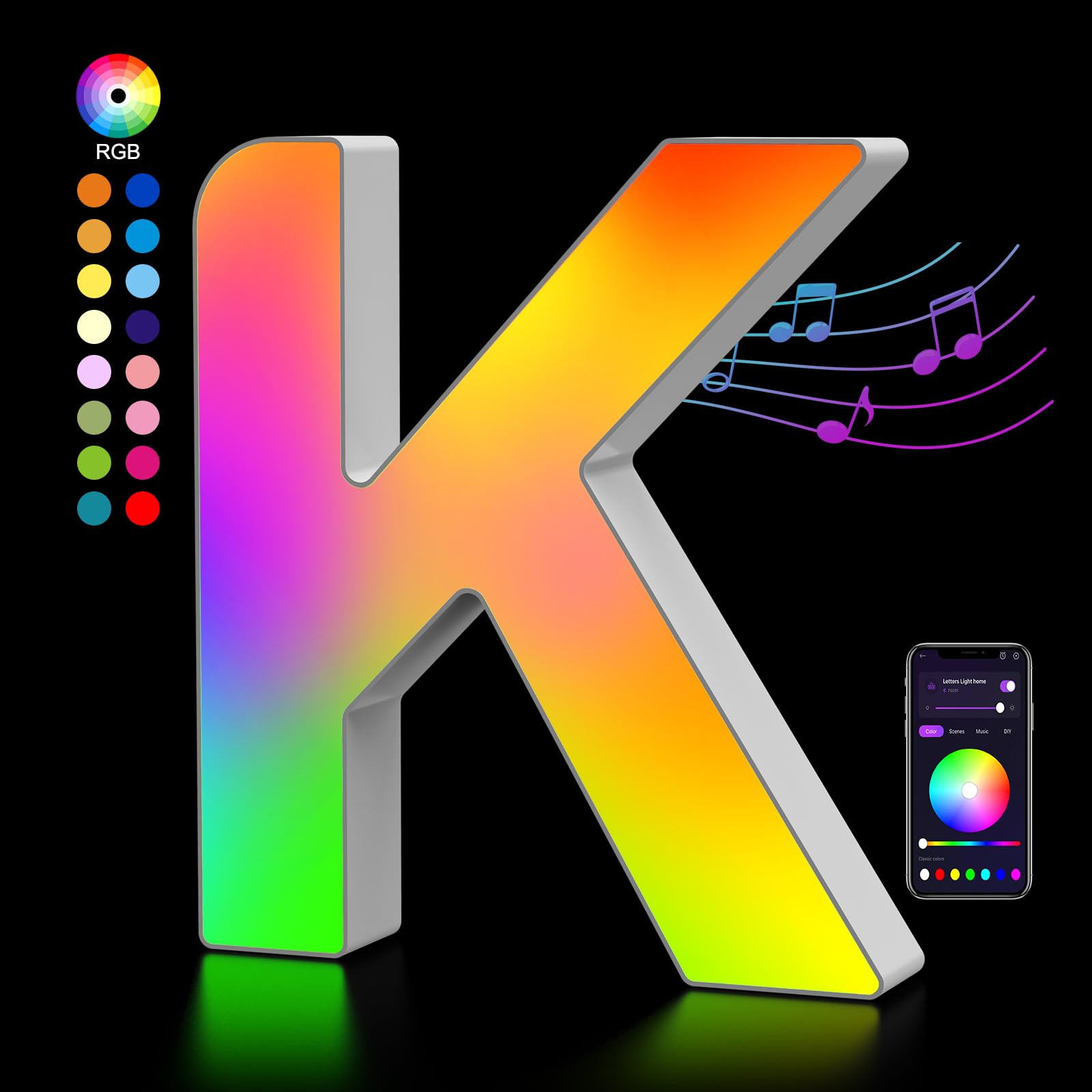 OJQ Light Up Letters LED Marquee Decor - Color Change, Music Sync, Model A1, K Color - Christmas/Birthday Gift for Girls