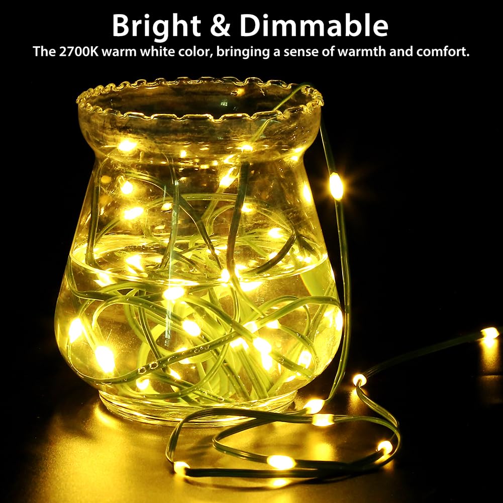 Kepstars Battery Operated String Lights (2 Pack), 16.5Ft 50 Led Fairy String Lights Battery Powered With Remote & Timer For Indoor Outdoor Christmas Trees Wreath Decoration Bedroom Patio - Warm White