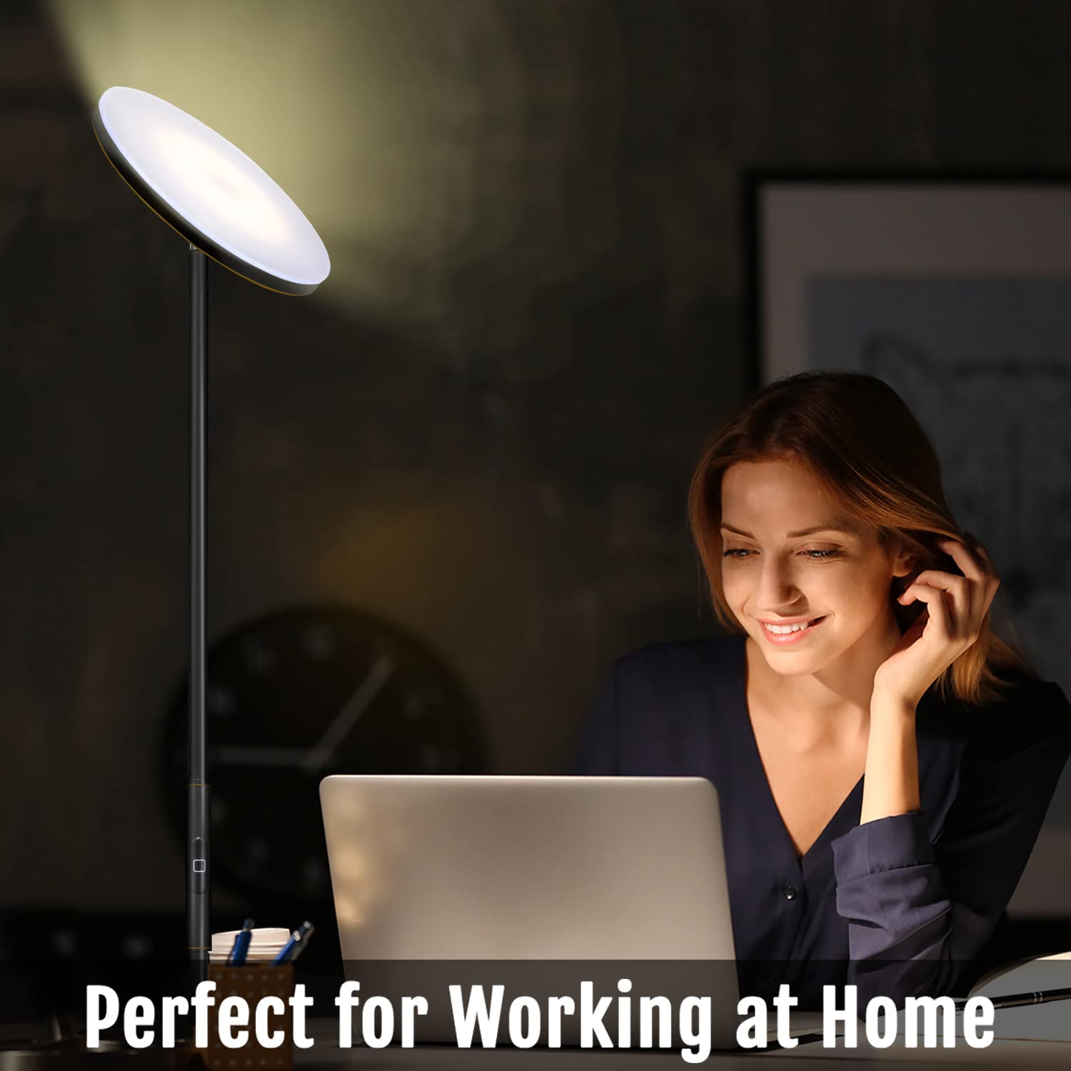 JOOFO Floor Lamp - 30W Sky LED Torchiere, 2400LM, 3 Color Temperatures, Remote & Touch Control, Black-Gold