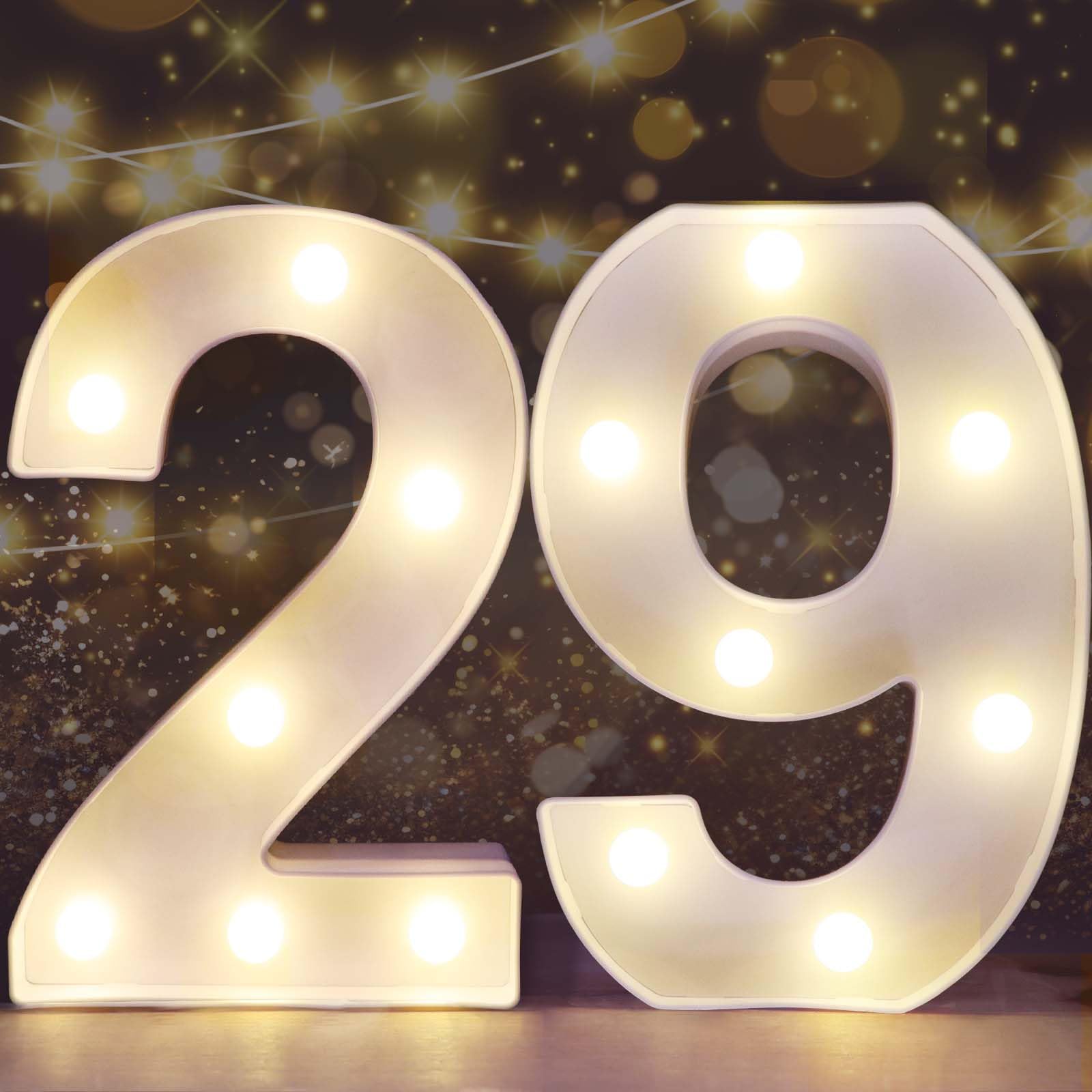 Pooqla Decorative Led Light Up Number Letters, White Plastic Marquee Number Lights Sign for 29th Birthday Party Wedding Decor Battery Operated Number (29)