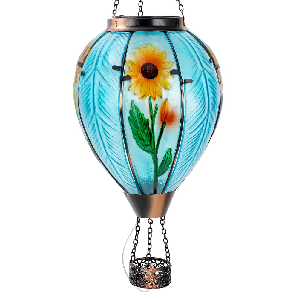 Starsoul Large Solar Hot Air Balloon Lantern With Flame Sunflower Glass Hanging Outdoor Hot Air Balloon Solar Light Waterproof G