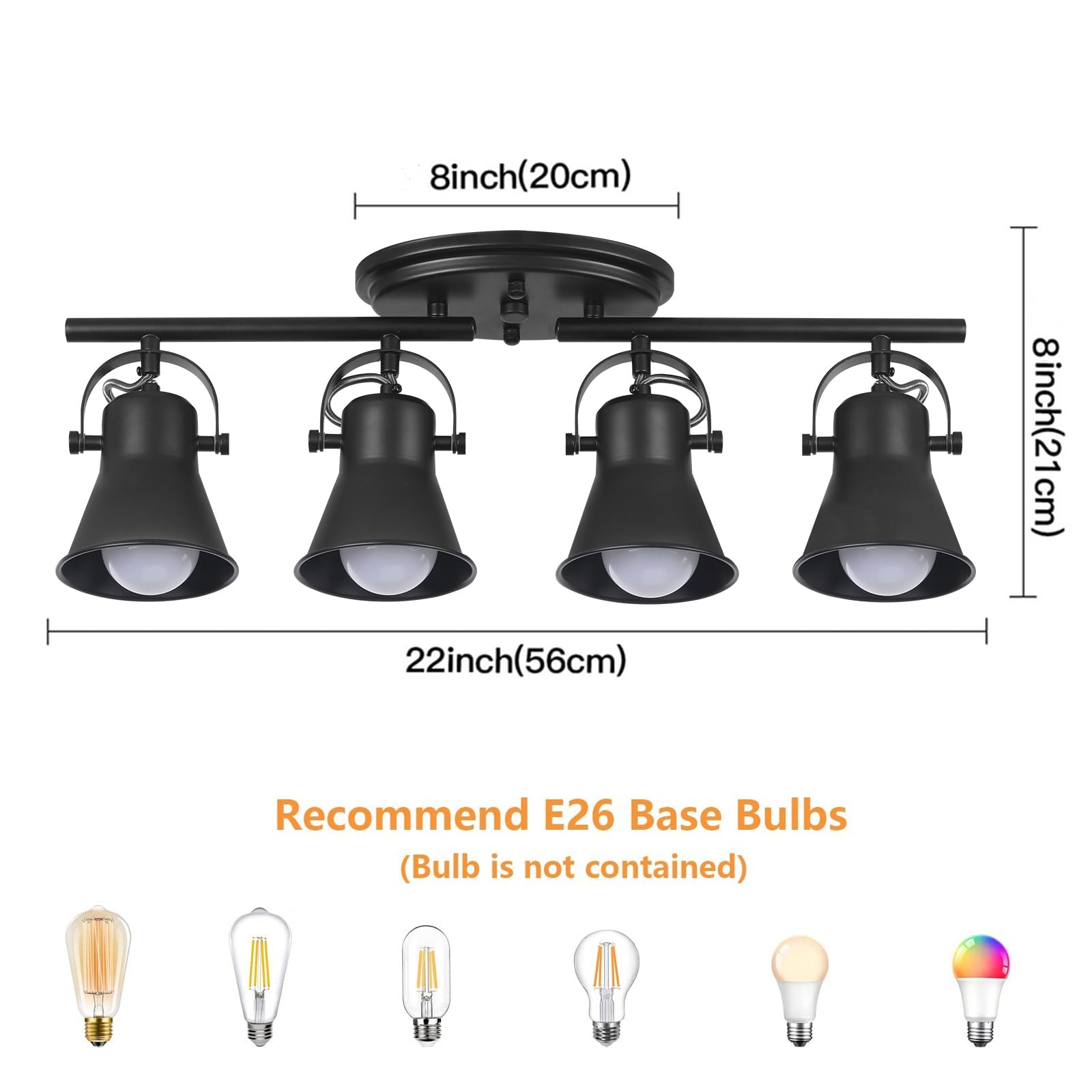 KEESFU 4-Light Black Track Lighting Kit, Modern Metal Semi Flush Mount with Rotatable Heads for Living Room, Bedroom, Kitchen and More