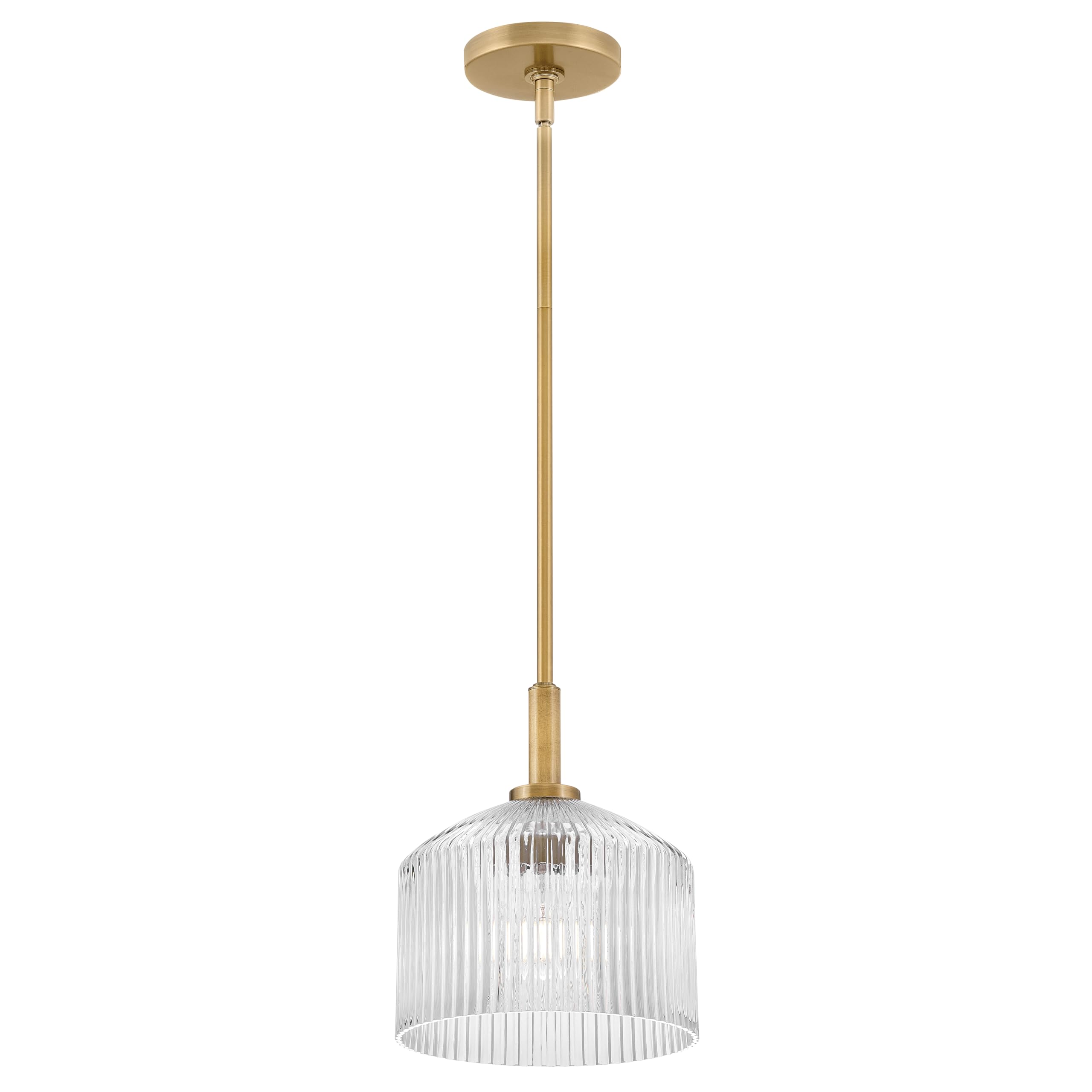 Lark Lisette Small Pendant Light, Clear Ribbed Glass Shade, Retro Style, Vintage Glassware, Lacquered Brass Finish