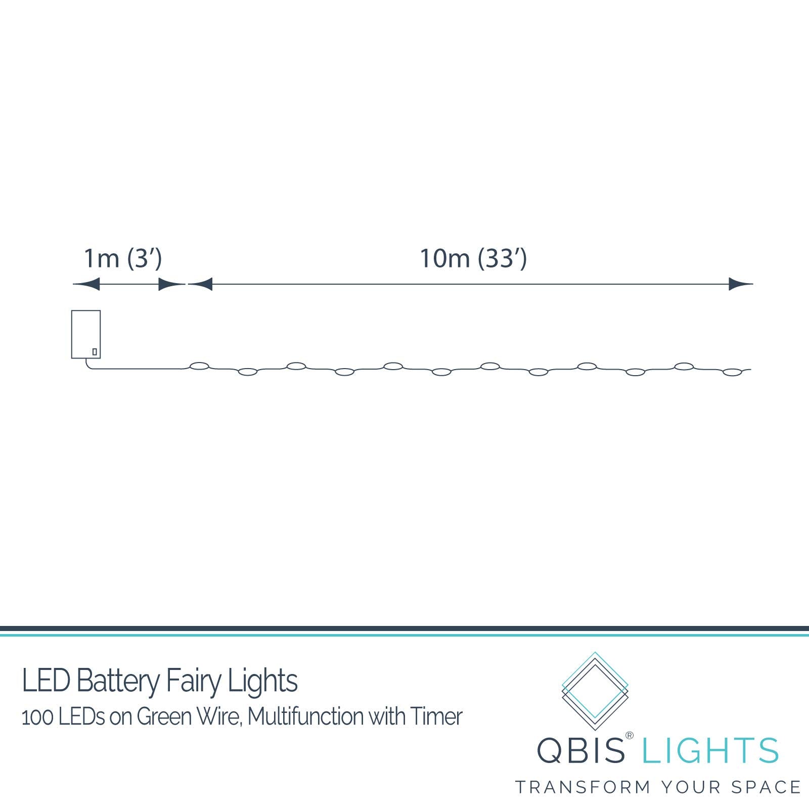 Qbis Battery Operated Christmas Lights, 100 Warm White Battery Operated Outdoor Christmas Lights With Timer, Waterproof Fairy Twinkle Lights, Pretty Christmas Lights Battery Operated With Green Wire.
