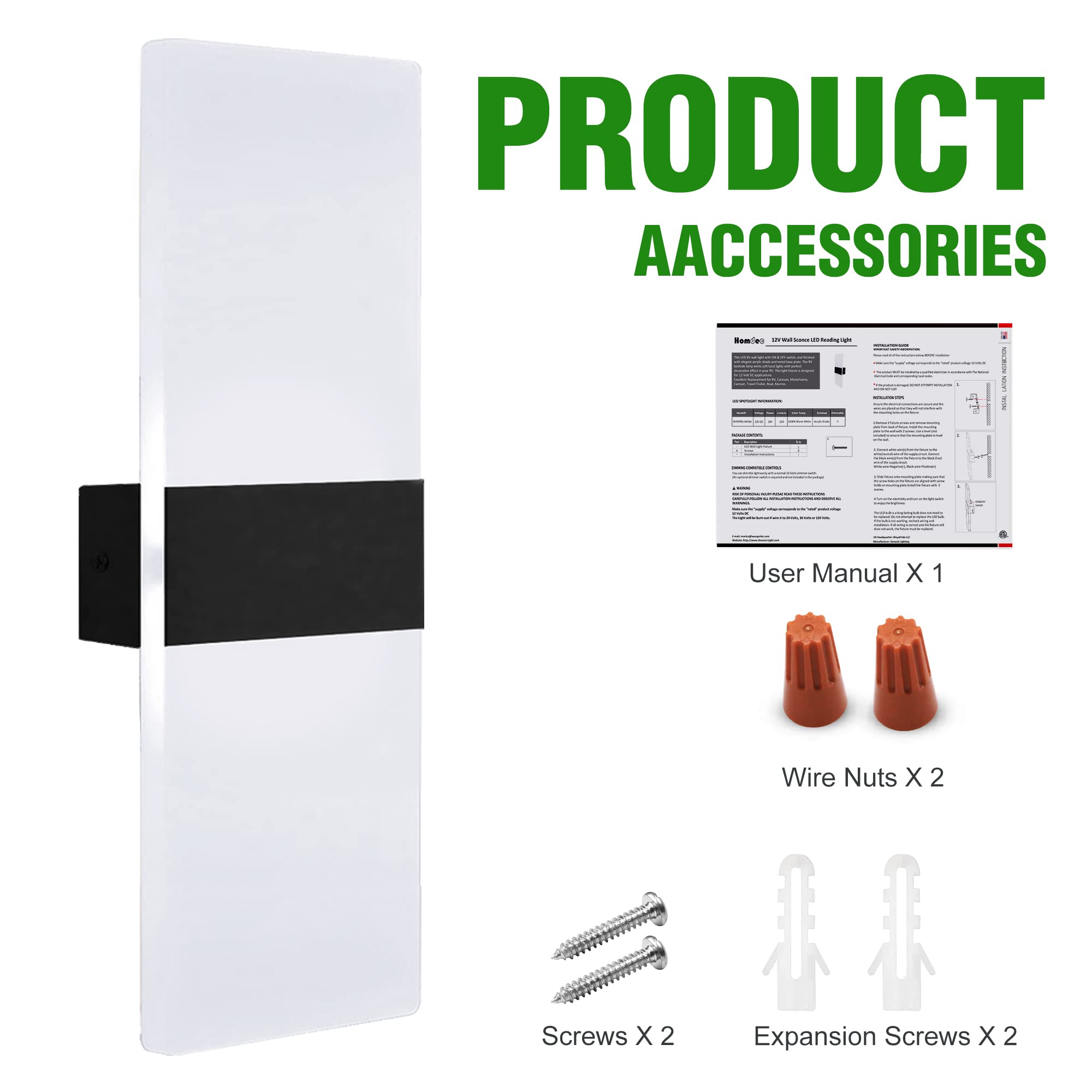 Homdec Led 12V Rv Modern Acrylic Wall Sconce Lighting With On&Off Switch  12Volts Rv Interior Decorative Wall Mounted Lamp Fixture  Warm White 3400K Bedside Lamp For Rv Motorhome Camper Trailer