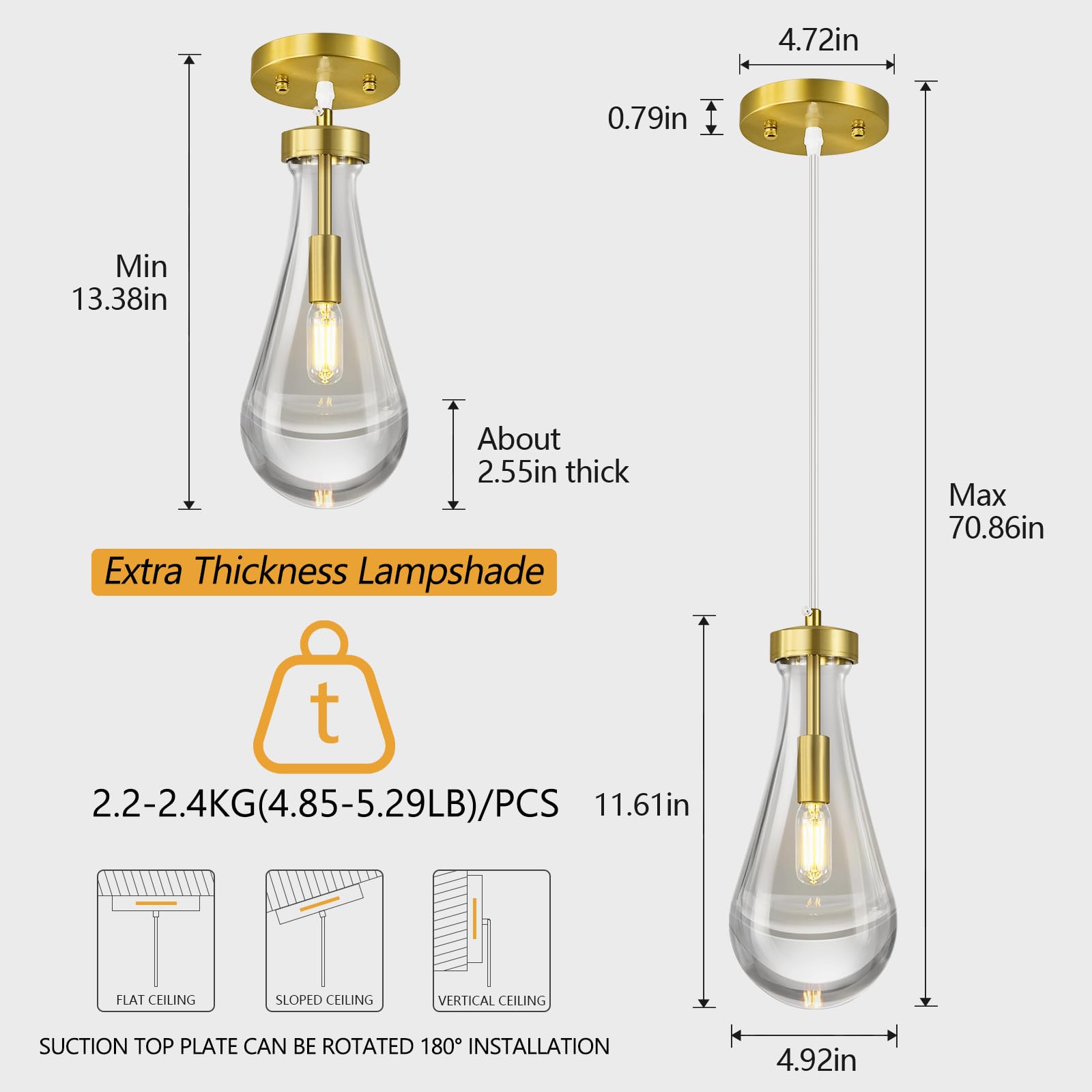 LIANGMH Raindrop Pendant Light, Gold Teardrop Glass Fixture, Modern Chandelier for Kitchen Island, 1-Pack, Model LIANGMH-080