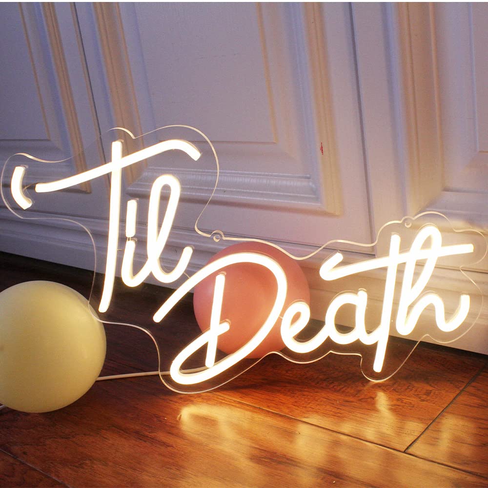 Dakabuka Til Death Warm White Led Neon Signs Wedding Birthday Party Wall Decor Sign Light Up Lights For Bedroom Living Room Anniversary Engagement Usb 5V 16.9 X 10.2 Inches