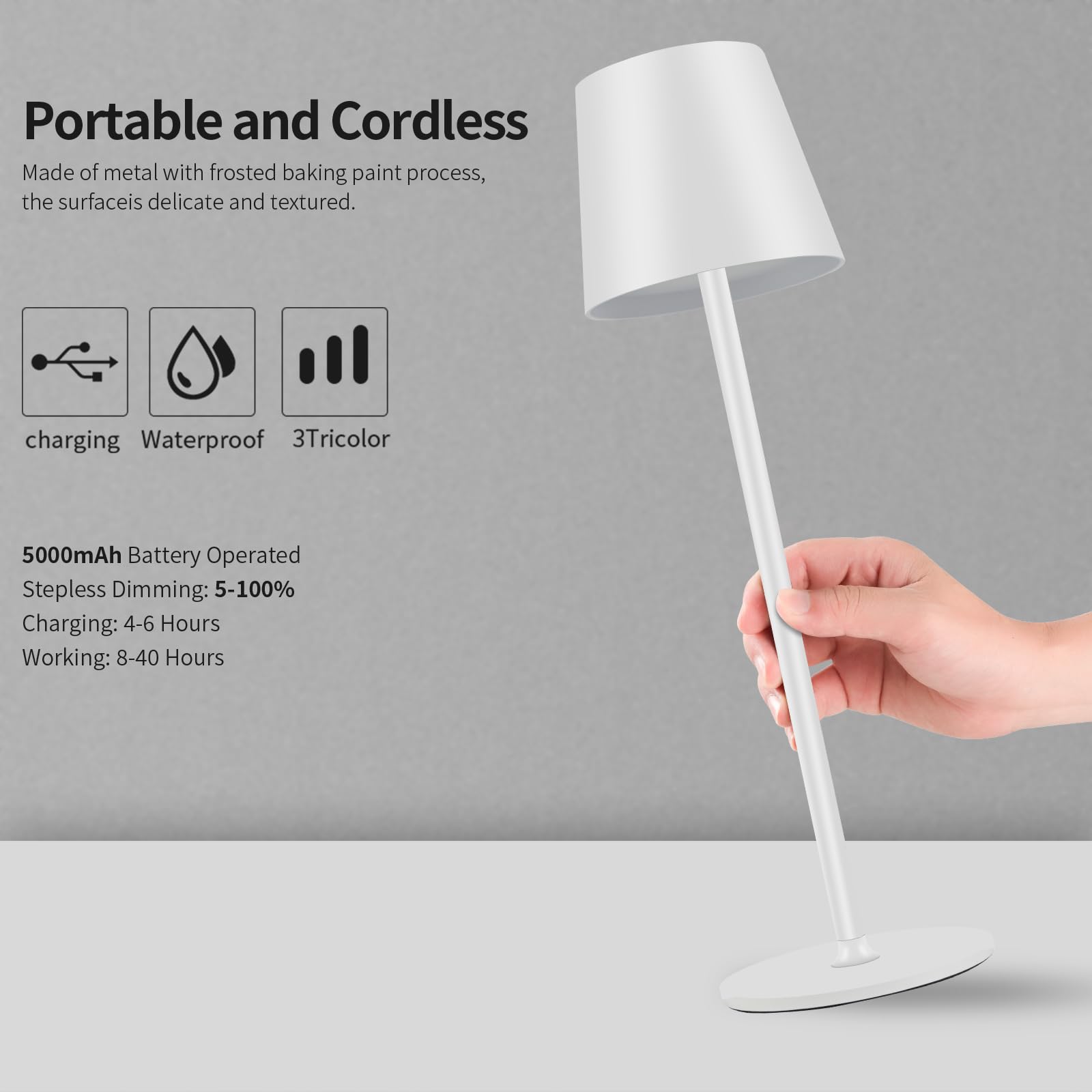 Bgfhome 2Pack Cordless Table Lamp Led Desk Lamp,5000Mah Rechargeable Touch Night Light Wireless Minimalist Design For Couple Din