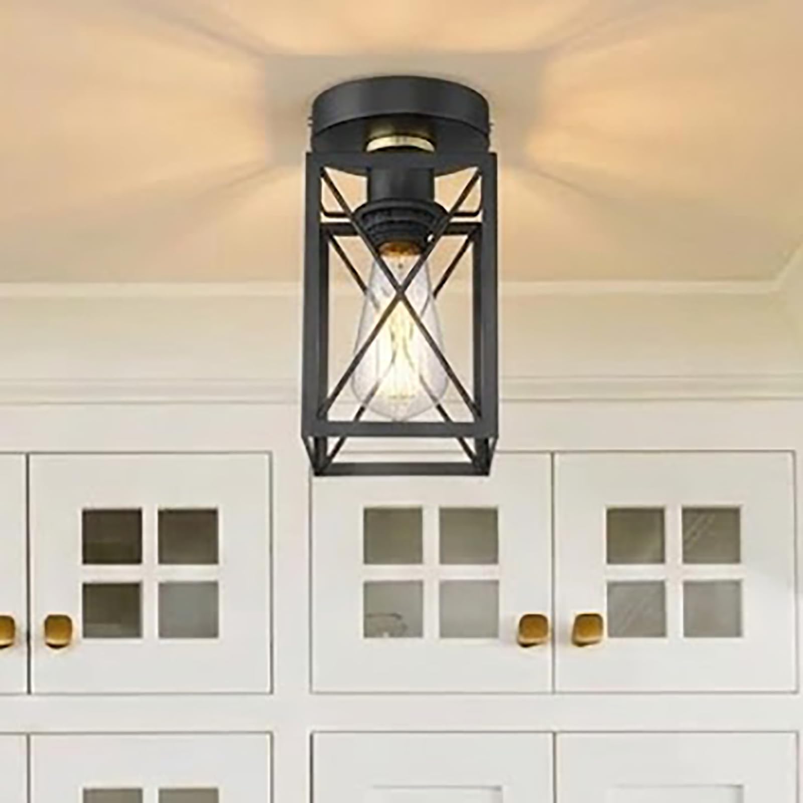 Semi Flush Mount Ceiling Light,Metal Cage Farmhouse Light Fixture Hardwired for Entryway, Hallway, Kitchen Over Sink, Bathroom,L