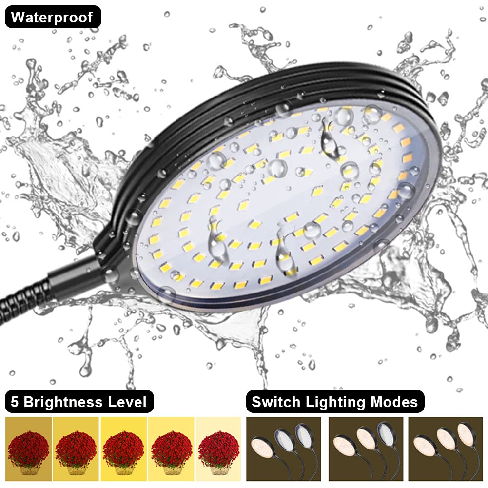 OPENBEAUTY Grow Light 30W LED Full Spectrum with Timer, Waterproof, 5 Dimmable Levels, Adjustable Gooseneck for Indoor Plants