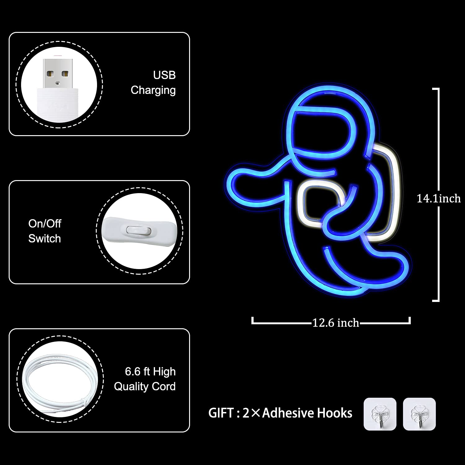 Imegina Astronaut Neon Light Projector - Usb Space Led Sign For Kids Bedroom & Gaming Room Decor