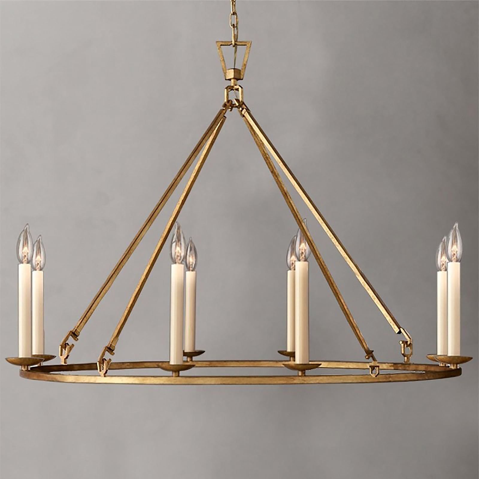 LOVEDIMA Gold Wagon Wheel Chandelier Rustic 35.4'' Candle-Shaped Metal Chandeliers Antique Brass Round Ceiling Hanging Light Fix