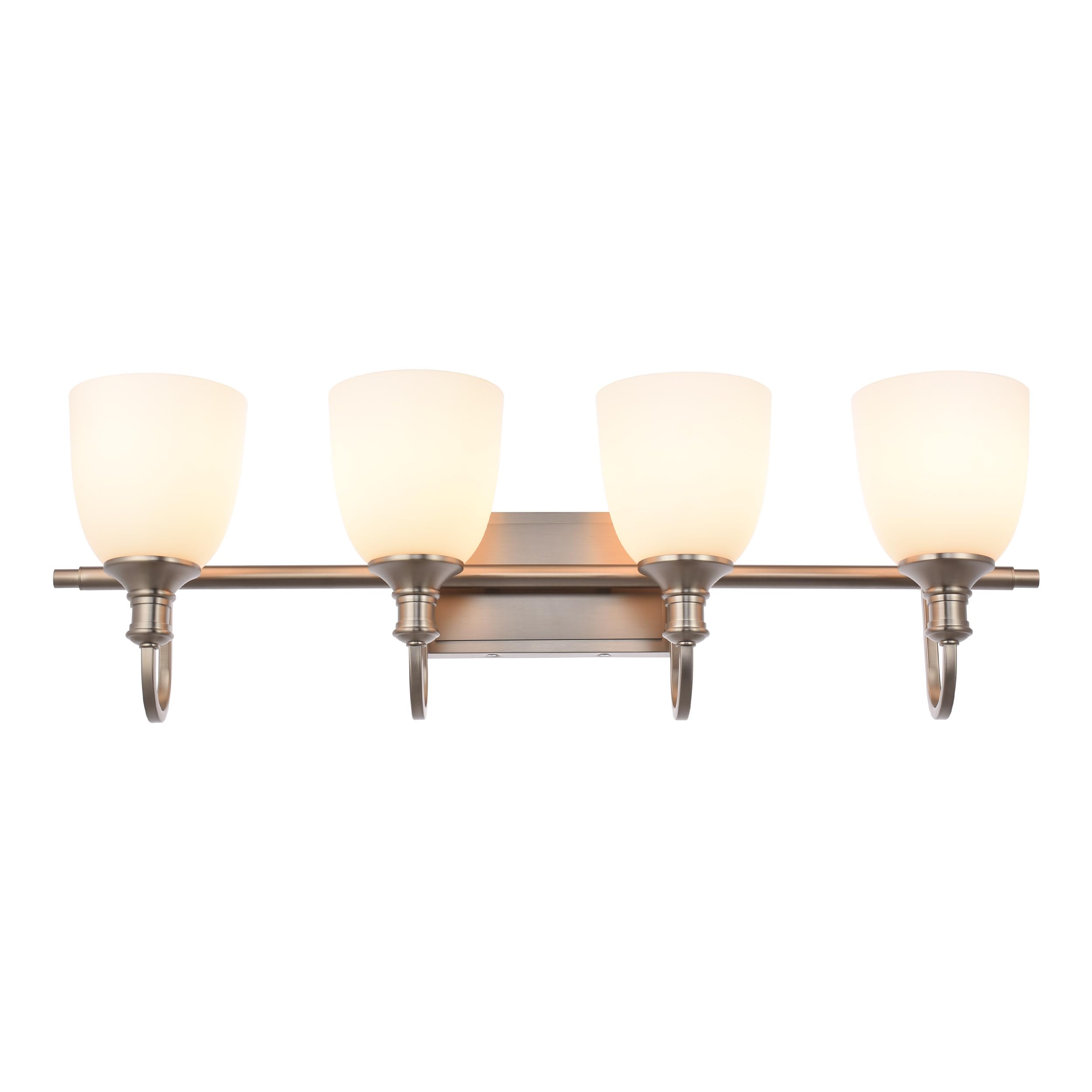 Hanaloa Bathroom Vanity Light Fixtures, Vintage Brushed Nickel 4 Lights Wall Sconce Lighting With Opal Glass Shade, Porch Wall Mount Light Fixture For Bathroom, Mirror Cabinets Hallway Stairs