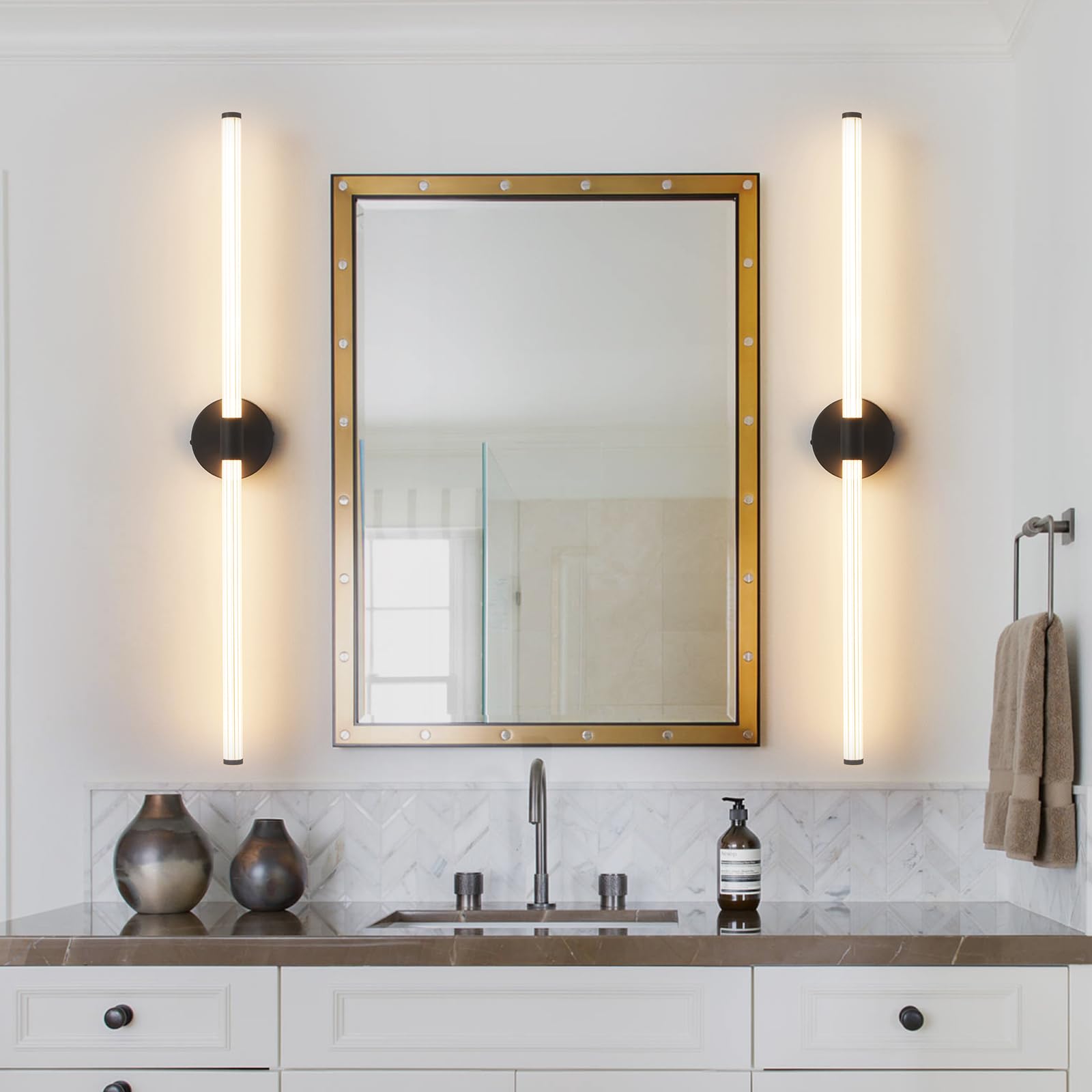 Gednbo Dimmable LED Bathroom Vanity Light Bar, 39 inch, Black Metal, Model 1738, Modern Sconce for Mirror, Warm Light for Bedroom & Living Room